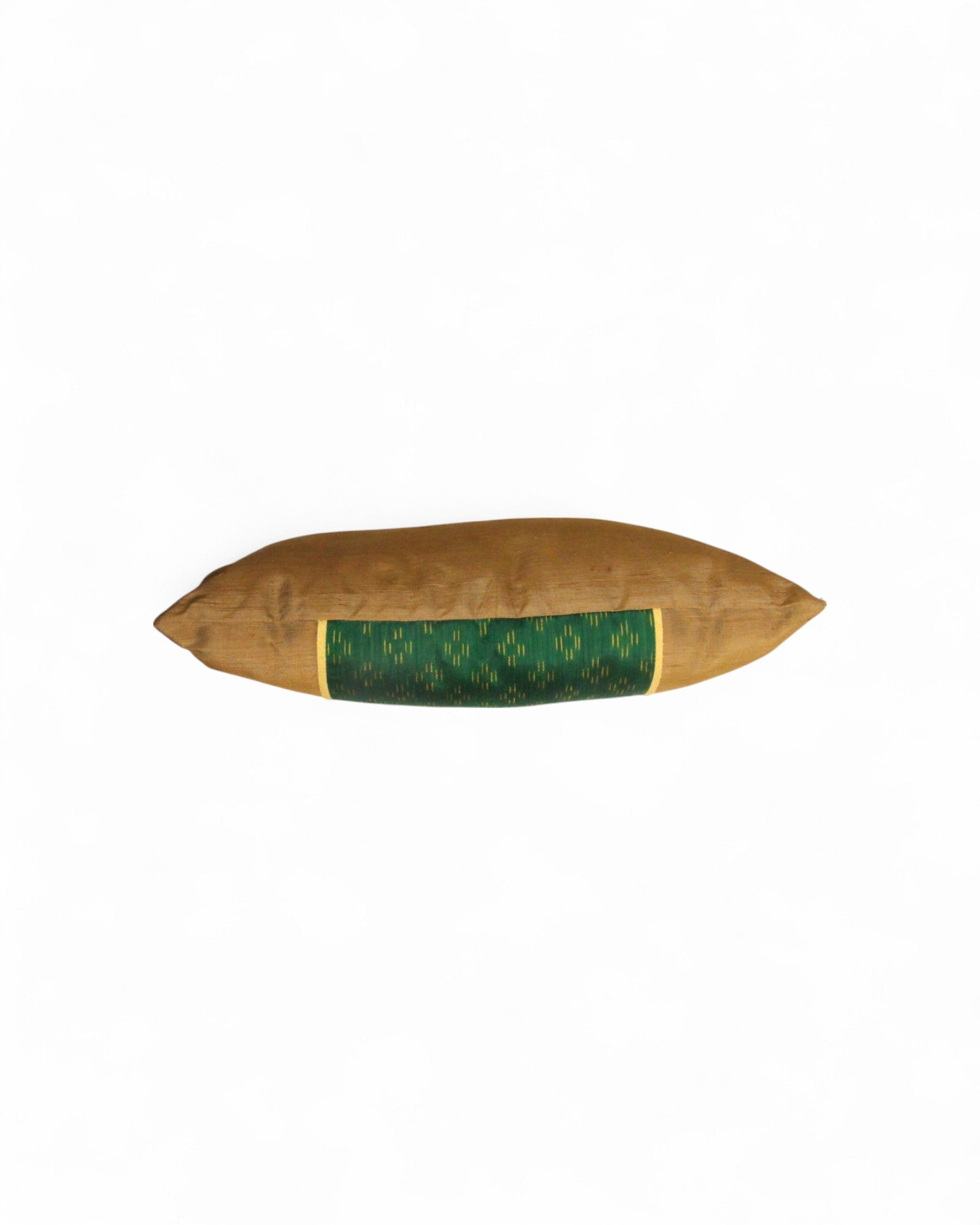 Lumbar Cushion in Handwoven Silk & Mudmee Silk Centre - Bronze & Green