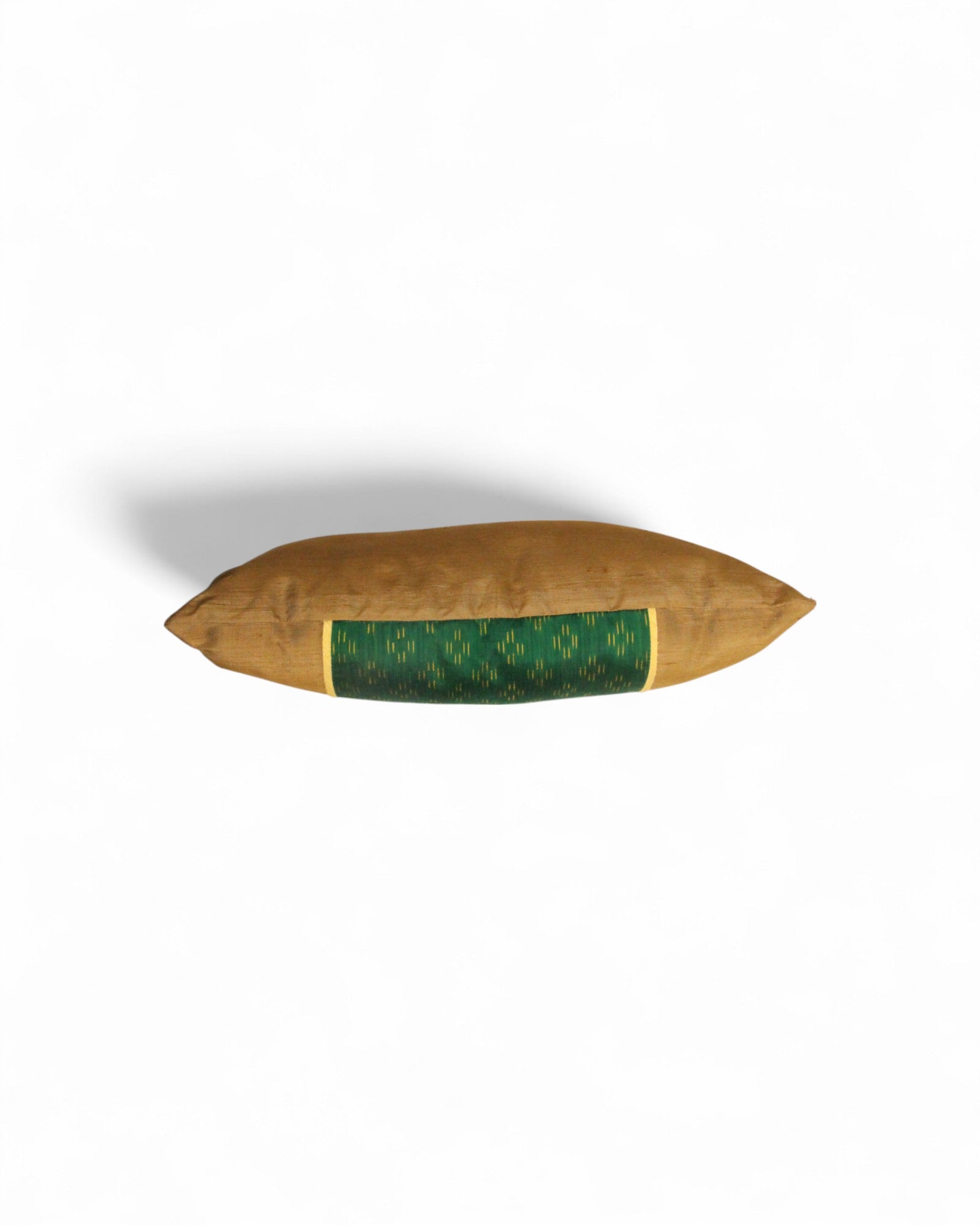 Lumbar Cushion in Handwoven Silk & Mudmee Silk Centre - Bronze & Green