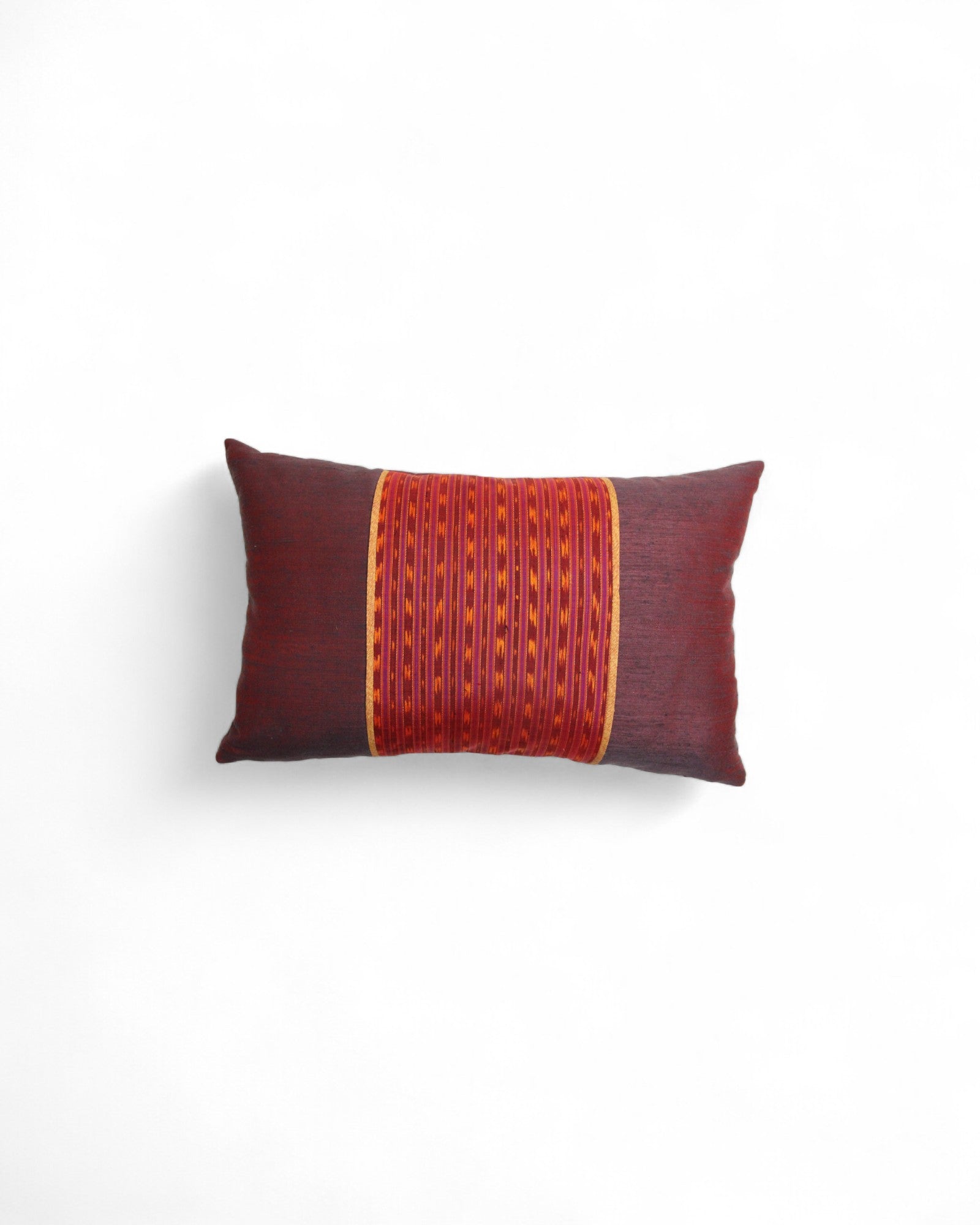 Lumbar Cushion in Handwoven Silk & Mudmee Silk Centre - Red & Golden Yellow
