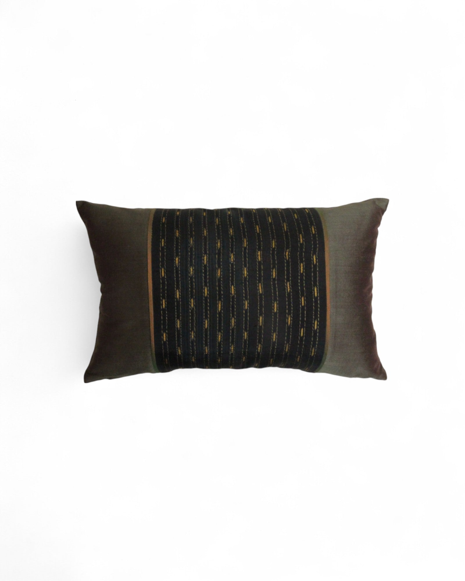 Lumbar Cushion in Handwoven Silk & Mudmee Silk Centre - Deep Taupe Silk