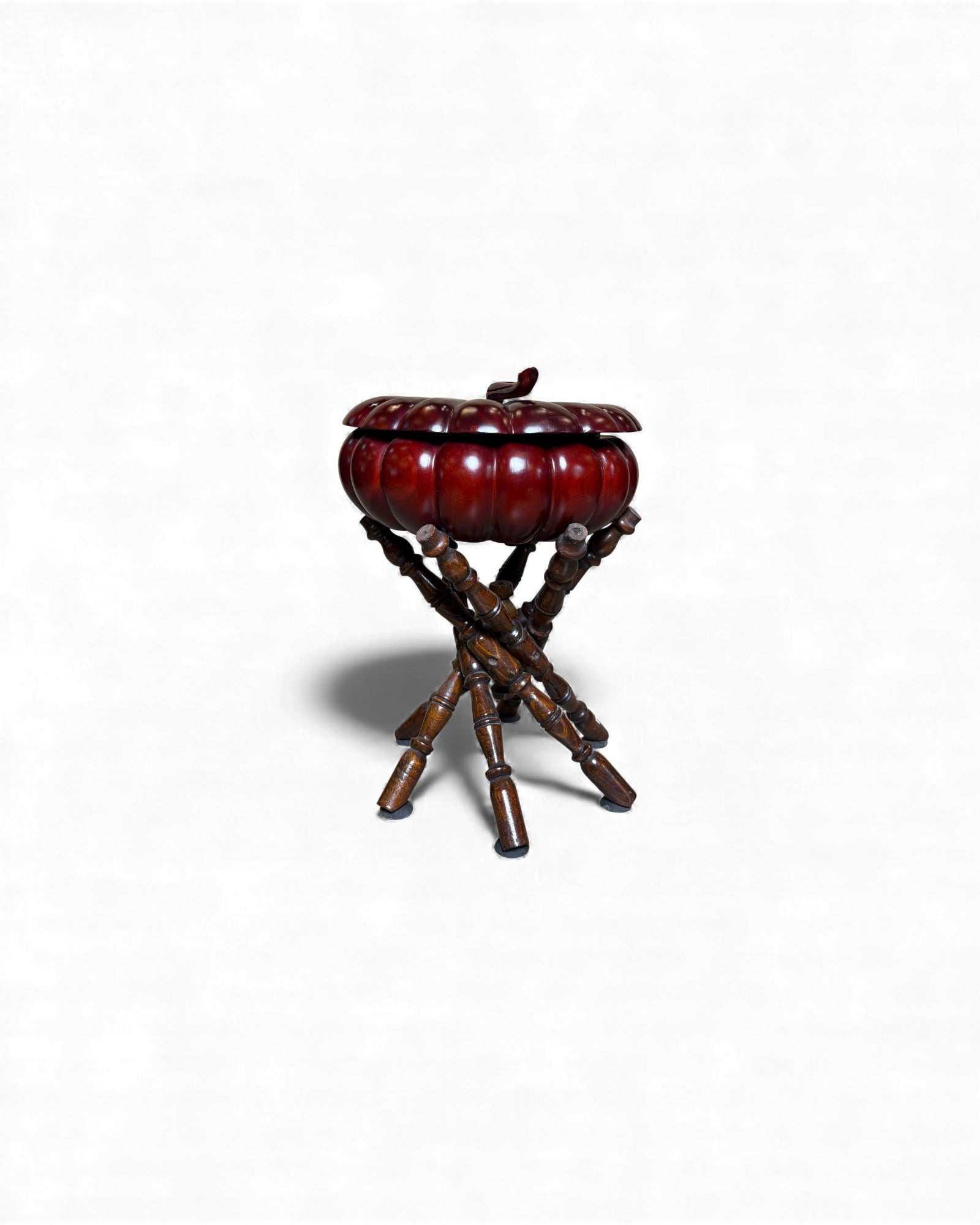 Turned Wood Tripod Stand Vase with Lacquered Gourd Vessel Surround Living - 6