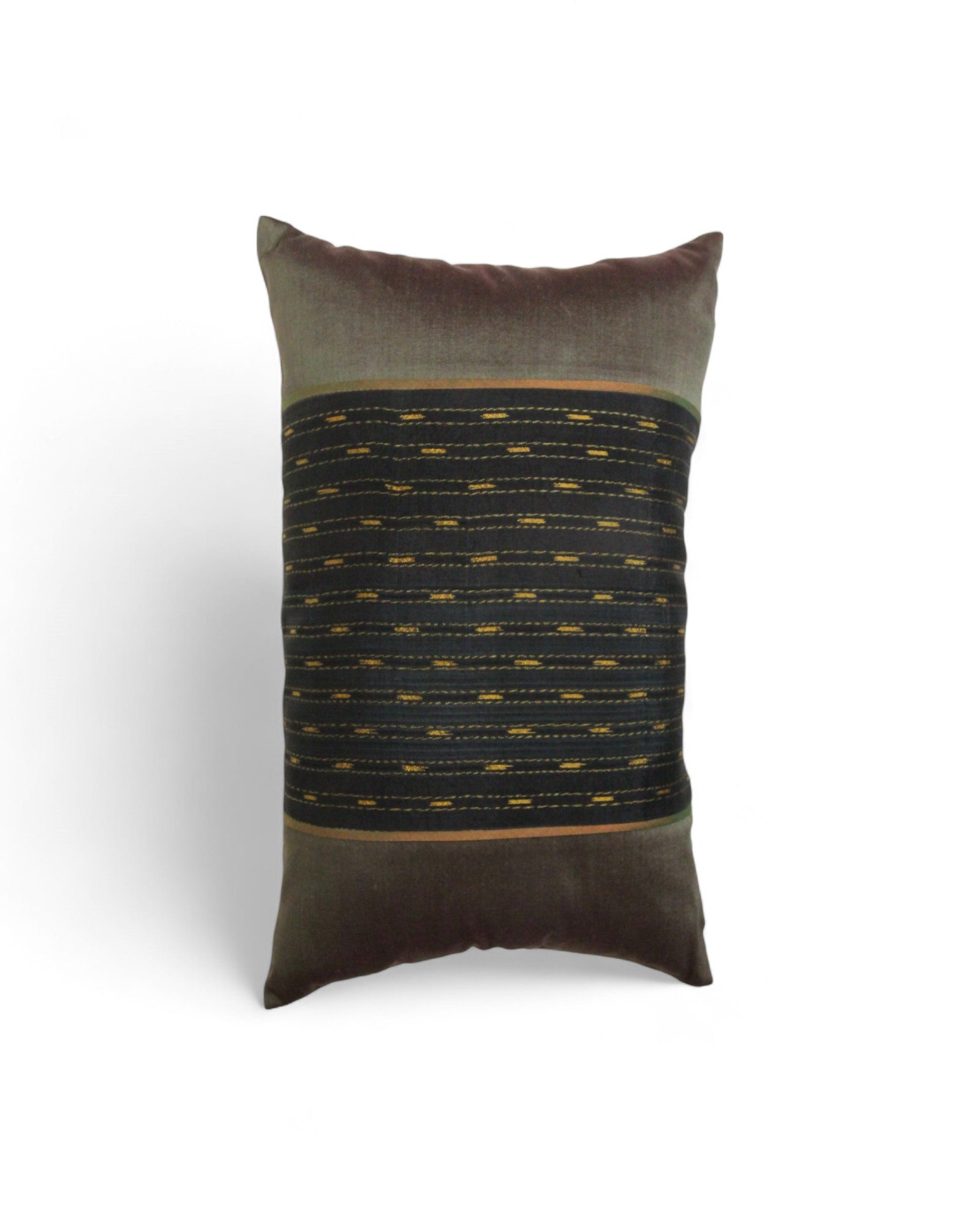 Lumbar Cushion in Handwoven Silk & Mudmee Silk Centre - Deep Taupe Silk