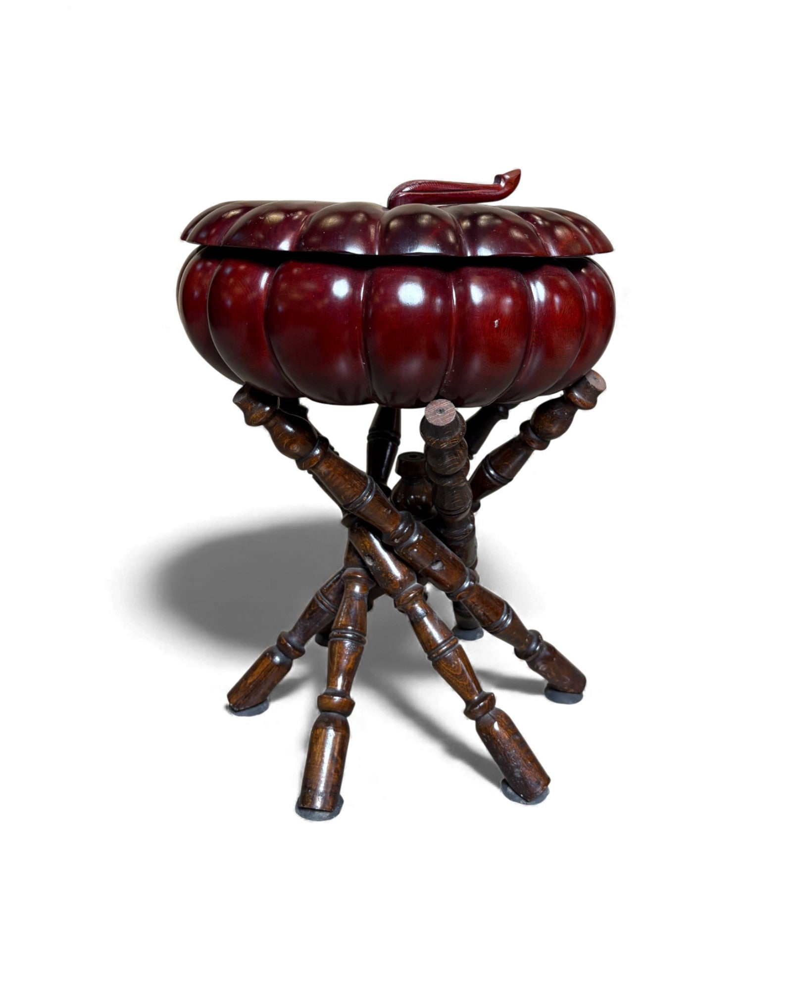 Turned Wood Tripod Stand Vase with Lacquered Gourd Vessel Surround Living - 4