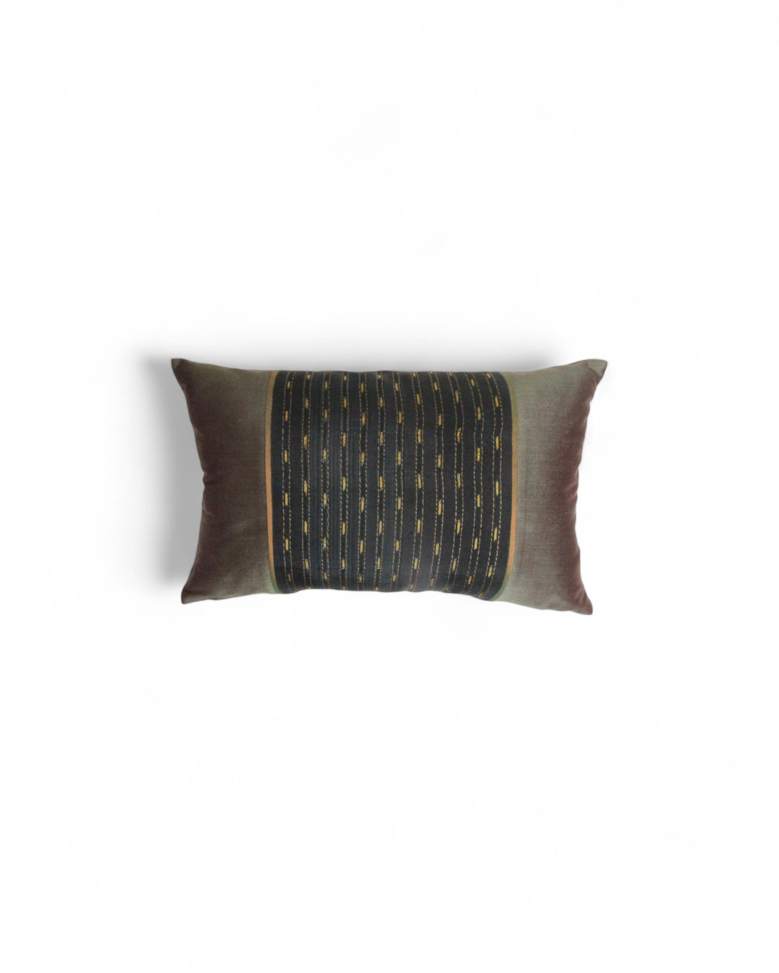 Lumbar Cushion in Handwoven Silk & Mudmee Silk Centre - Deep Taupe Silk