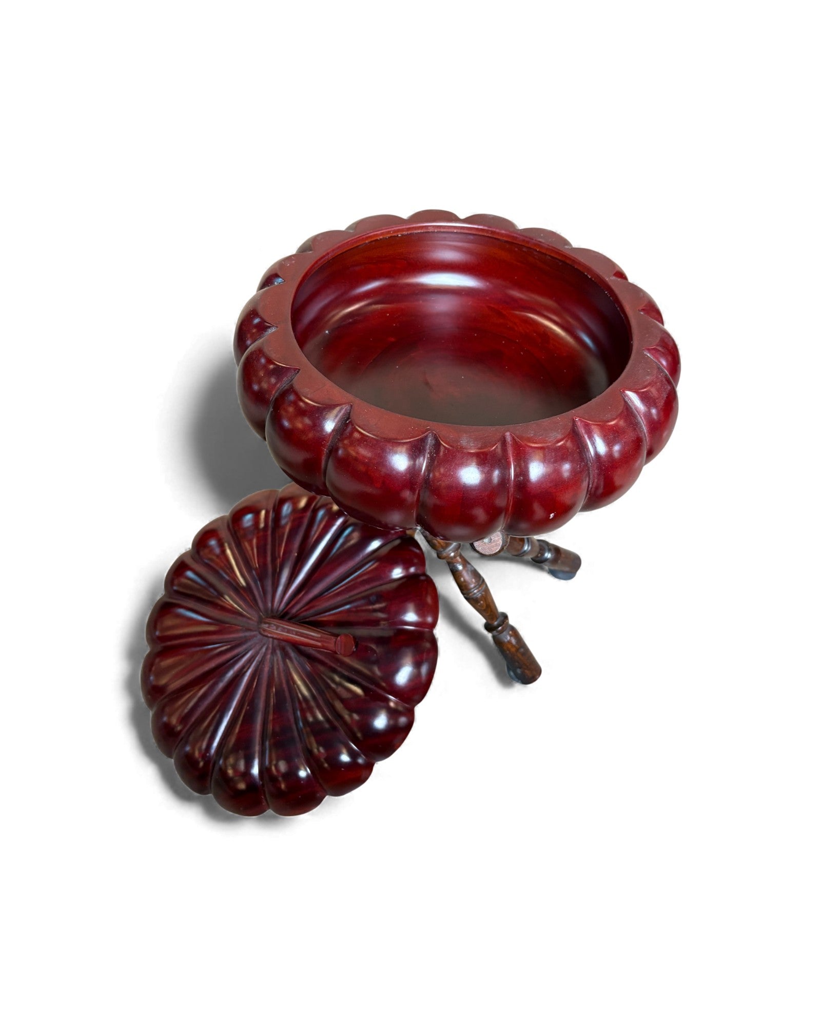 Turned Wood Tripod Stand Vase with Lacquered Gourd Vessel Surround Living - 2
