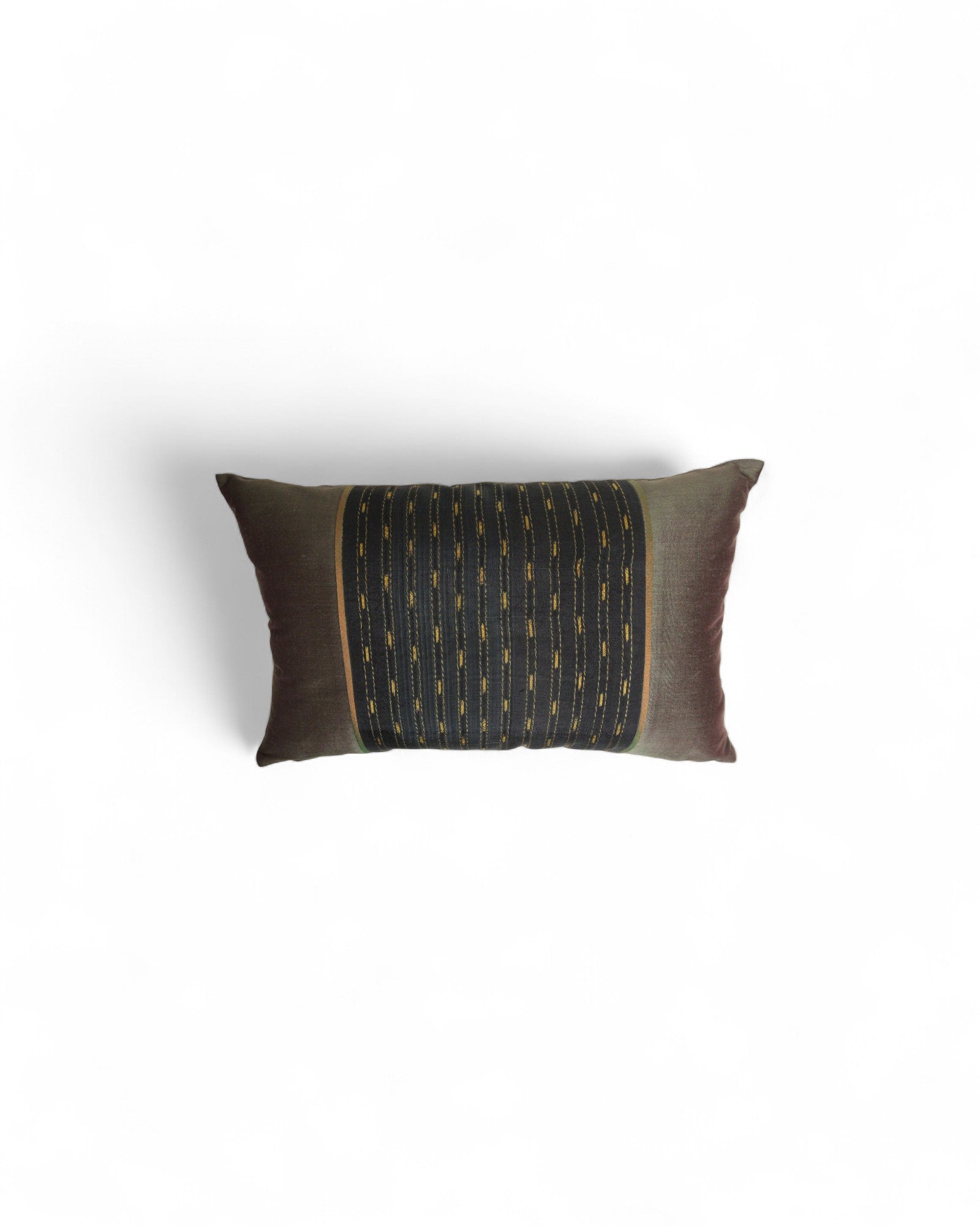 Lumbar Cushion in Handwoven Silk & Mudmee Silk Centre - Deep Taupe Silk