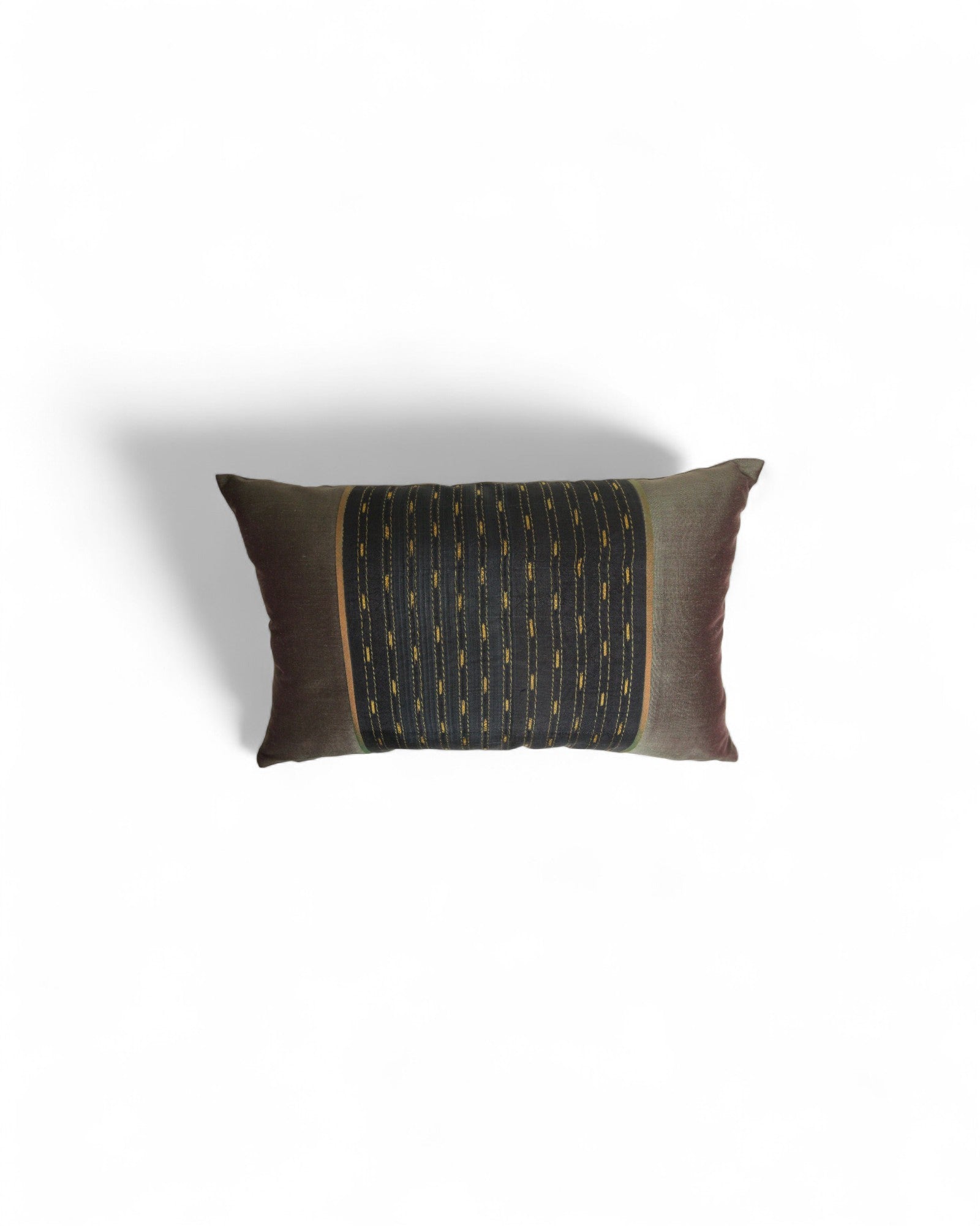 Lumbar Cushion in Handwoven Silk & Mudmee Silk Centre - Deep Taupe Silk