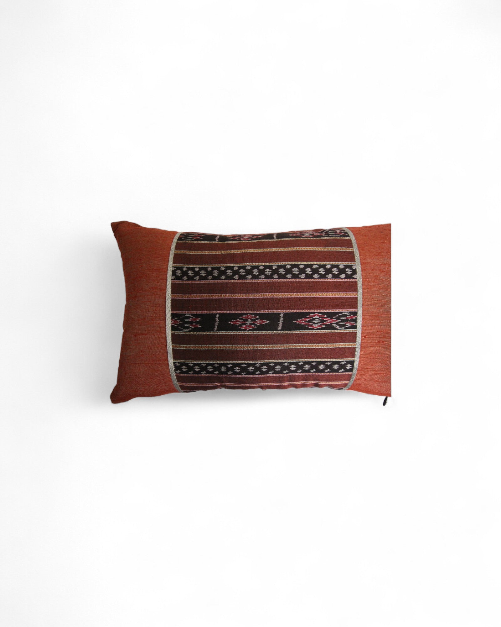 Lumbar Cushion in Handwoven Silk & Mudmee Silk Centre - Terracotta