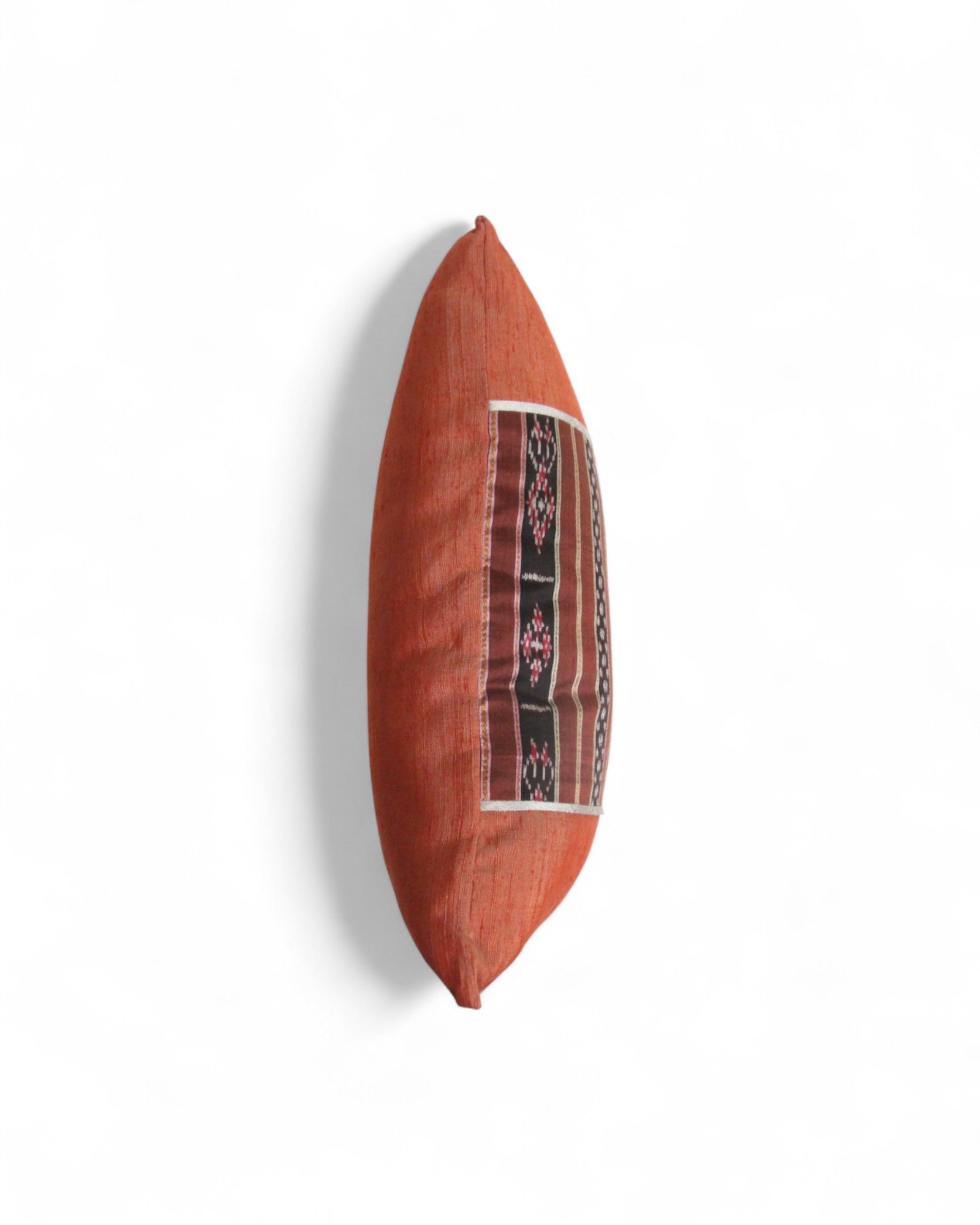 Lumbar Cushion in Handwoven Silk & Mudmee Silk Centre - Terracotta