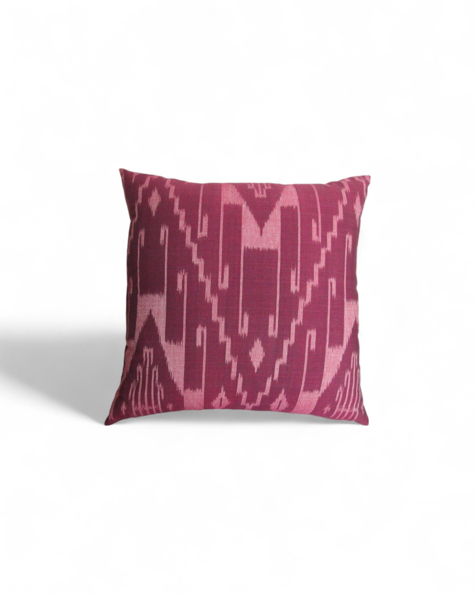 Square Cushion, Handwoven Mudmee (ikat) Fabric - Burgundy