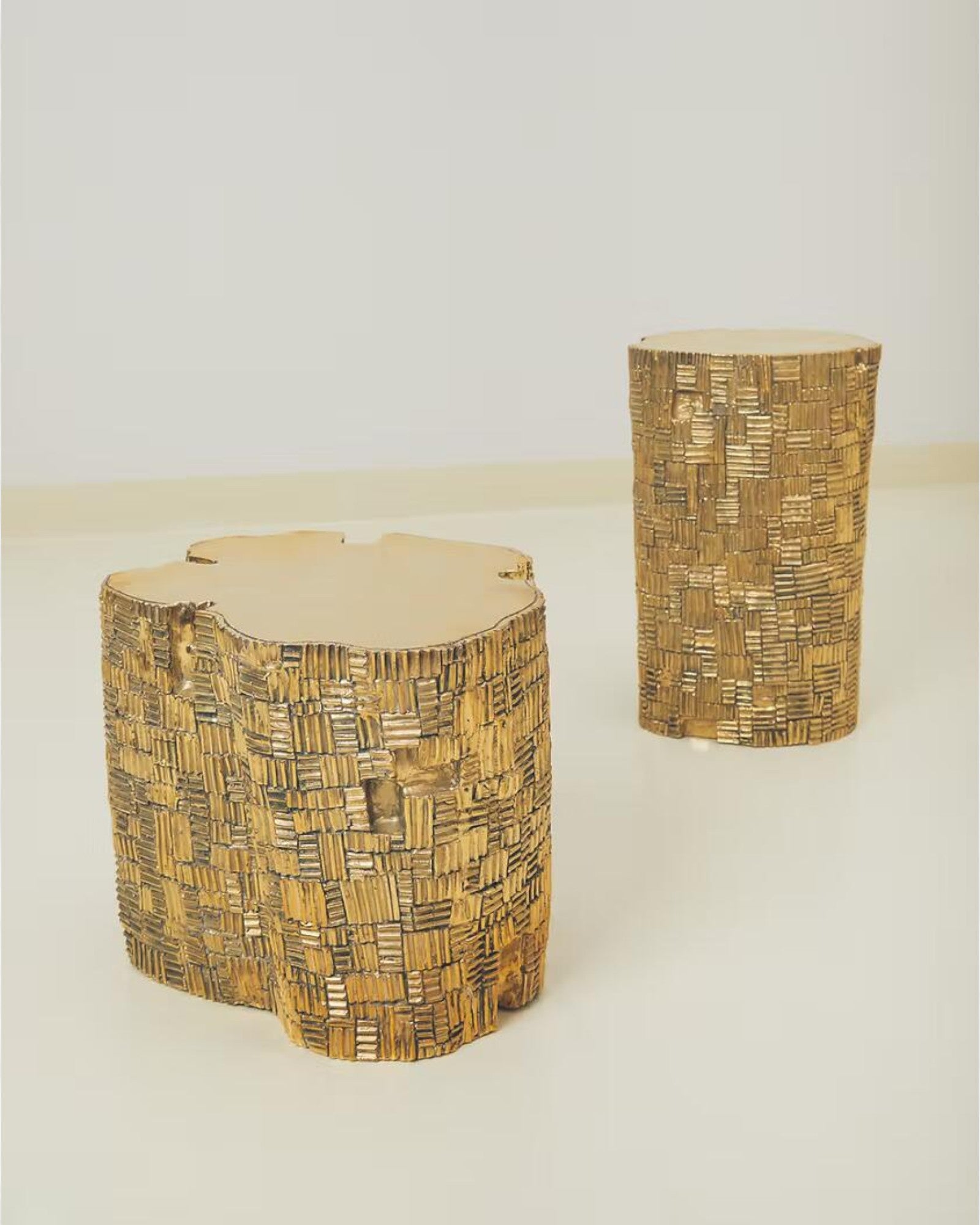 Log Stool (L) - Polished Brass