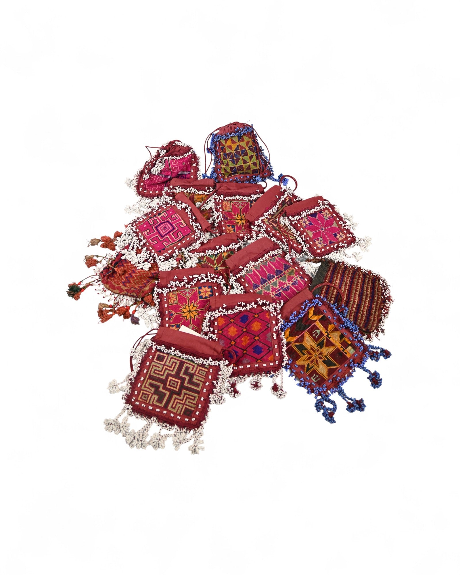 Swat Valley Beaded Purse With Fine Silk Embroidery - Pink & Blue - Surround Living - 4