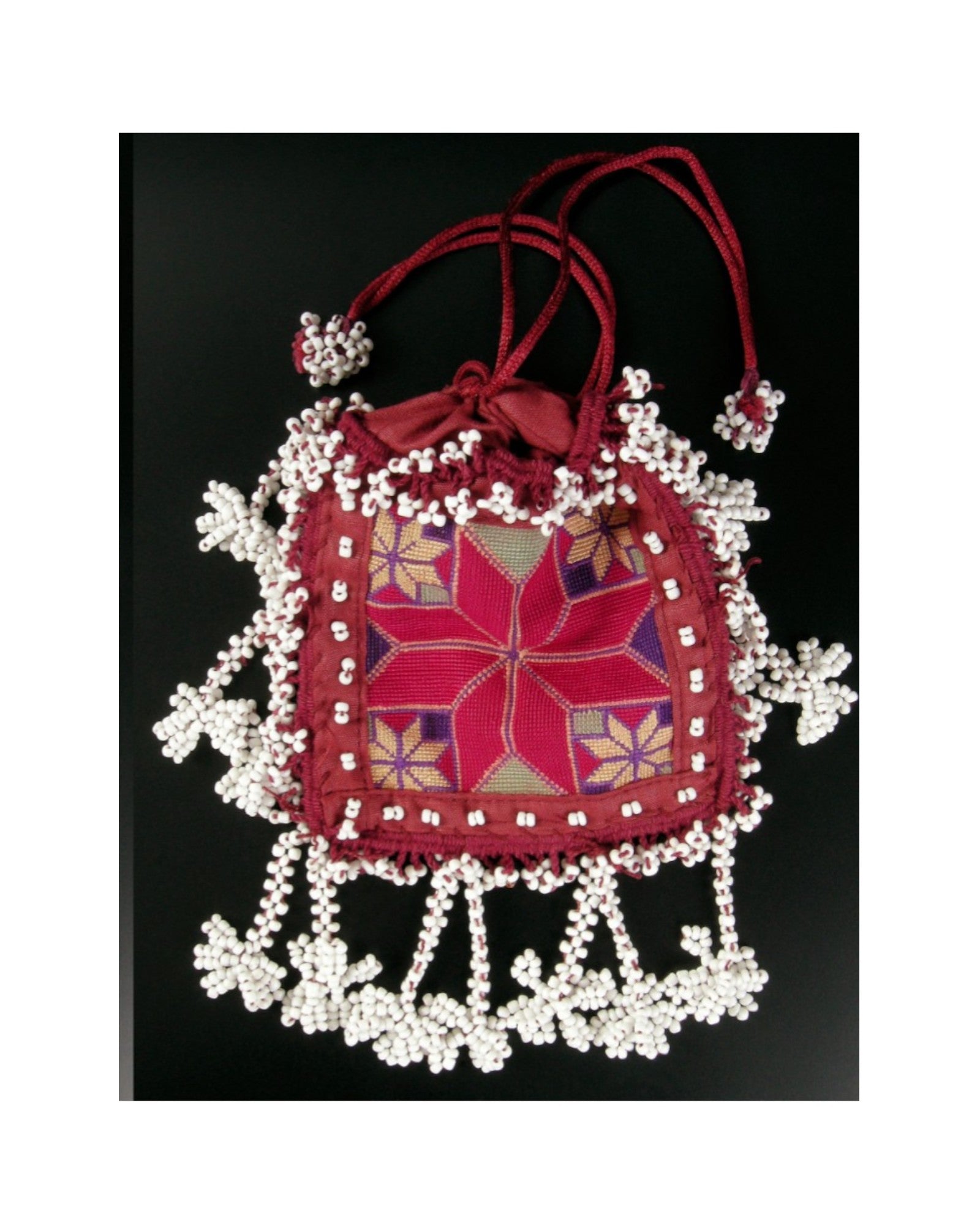 15 Beaded Purse With Fine Silk Embroidery - Floral Red & White - Surround Living - 7