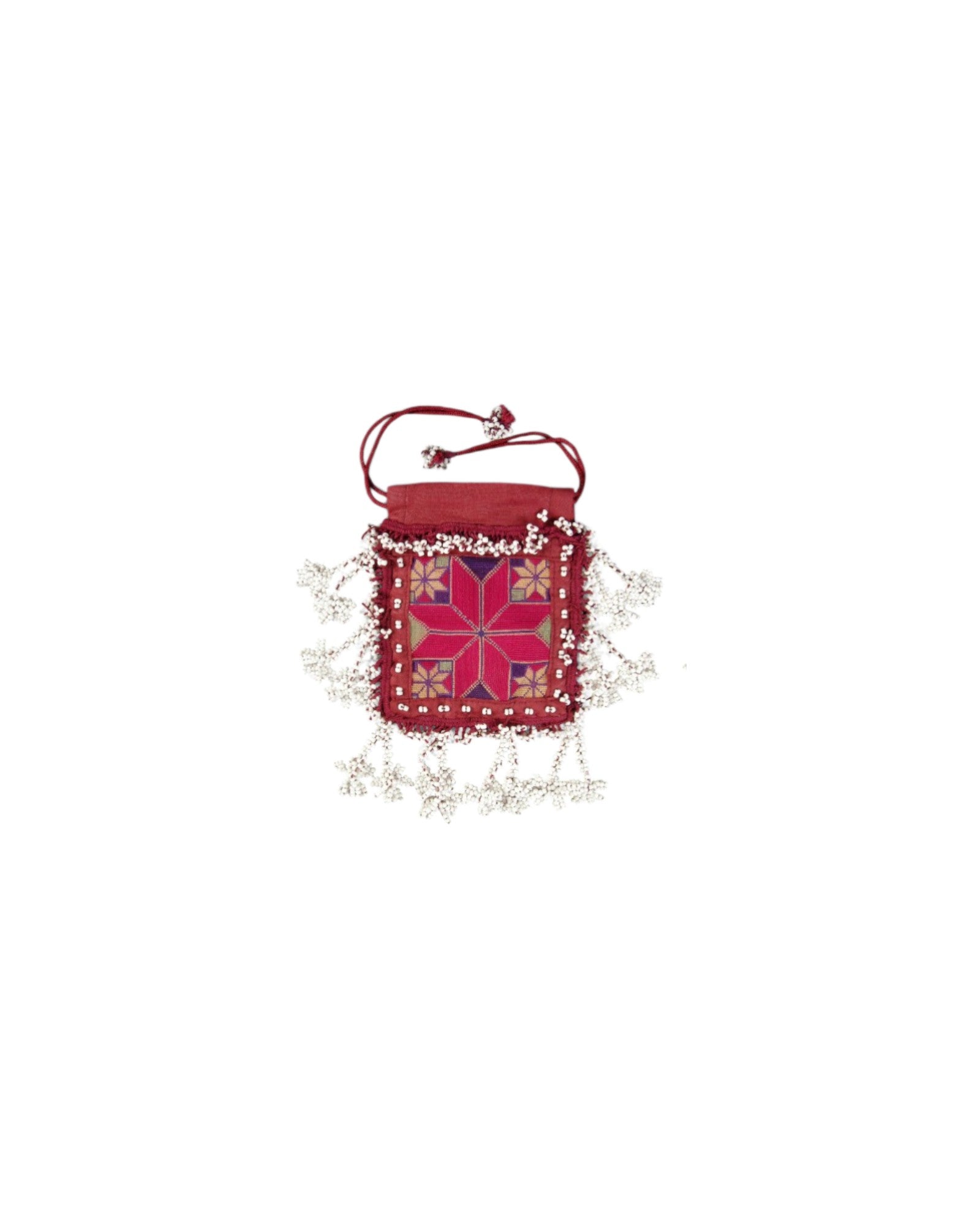 15 Beaded Purse With Fine Silk Embroidery - Floral Red & White