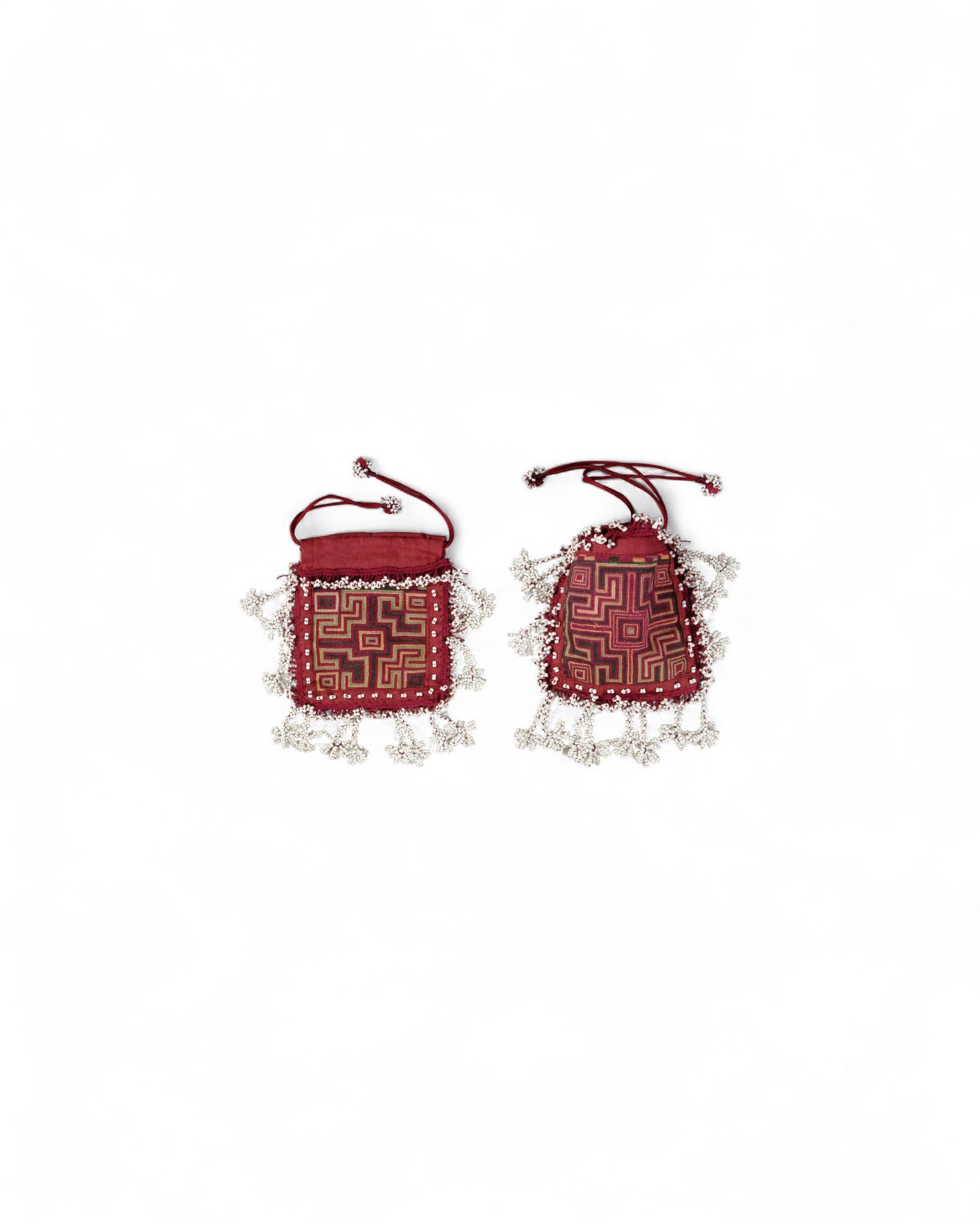 Swat Valley Beaded Purse With Fine Silk Embroidery - Red & White