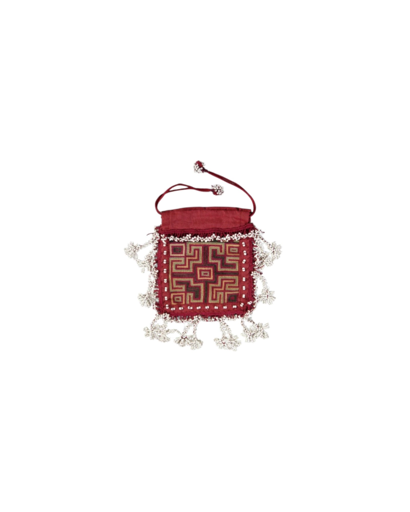Swat Valley Beaded Purse With Fine Silk Embroidery - Red & White