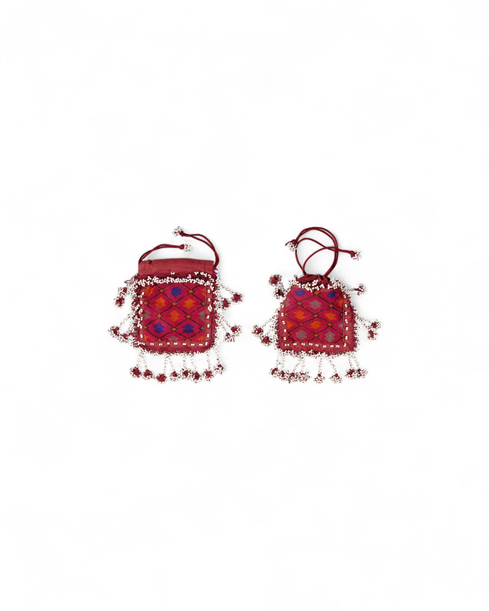 Swat Valley Beaded Purse With Fine Silk Embroidery - Dark Pink