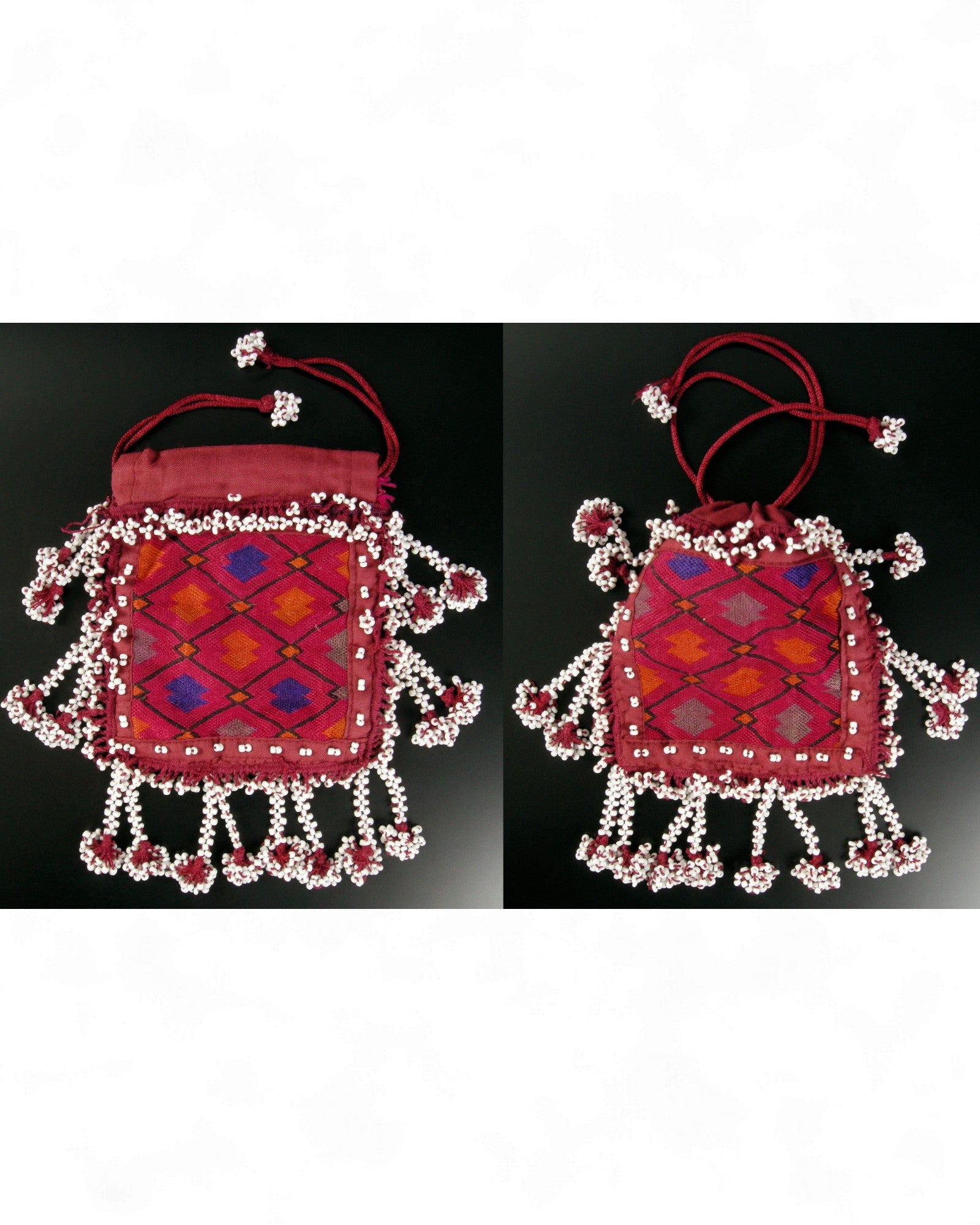 Swat Valley Beaded Purse With Fine Silk Embroidery - Dark Pink - Surround Living - 5