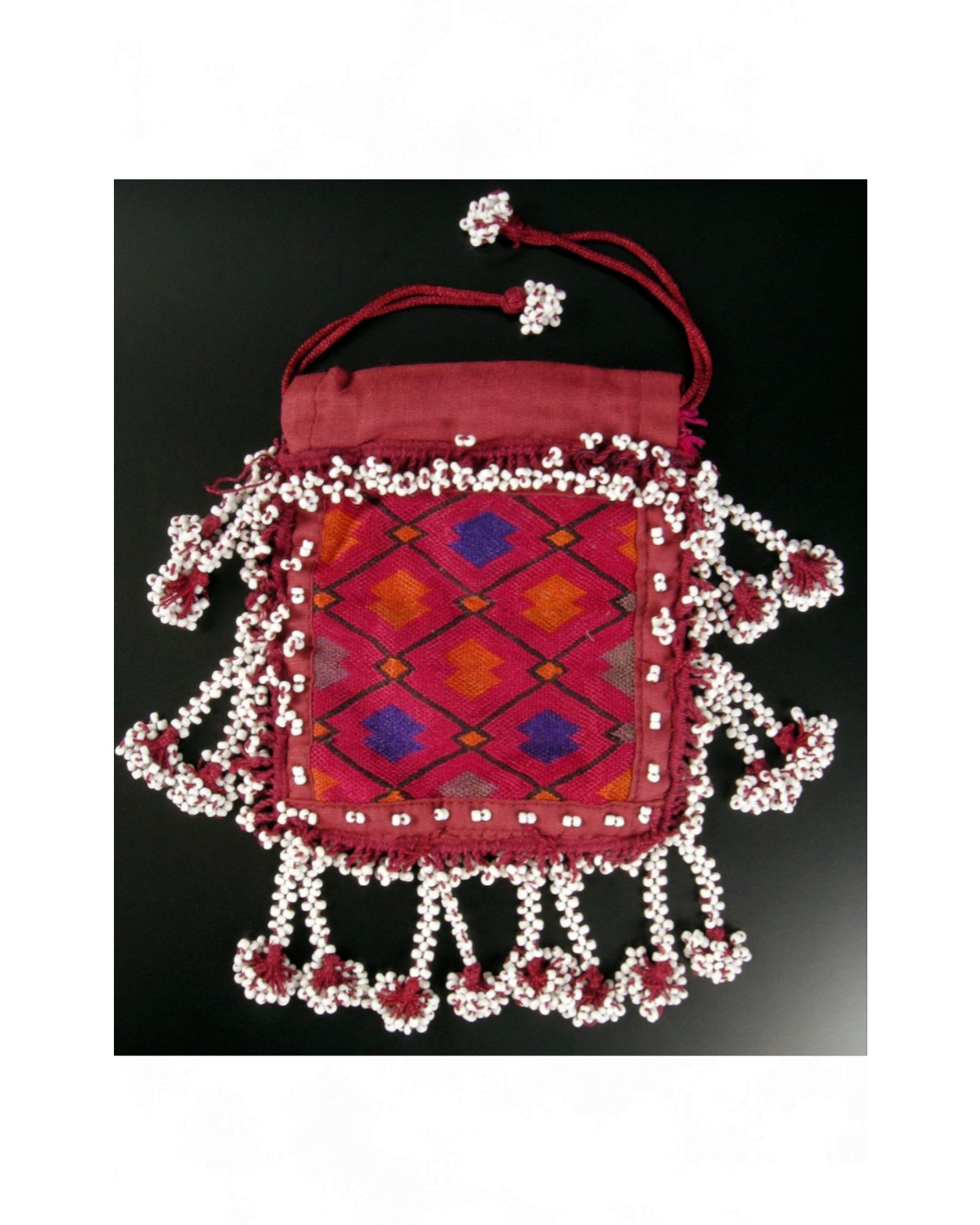Swat Valley Beaded Purse With Fine Silk Embroidery - Dark Pink - Surround Living - 6