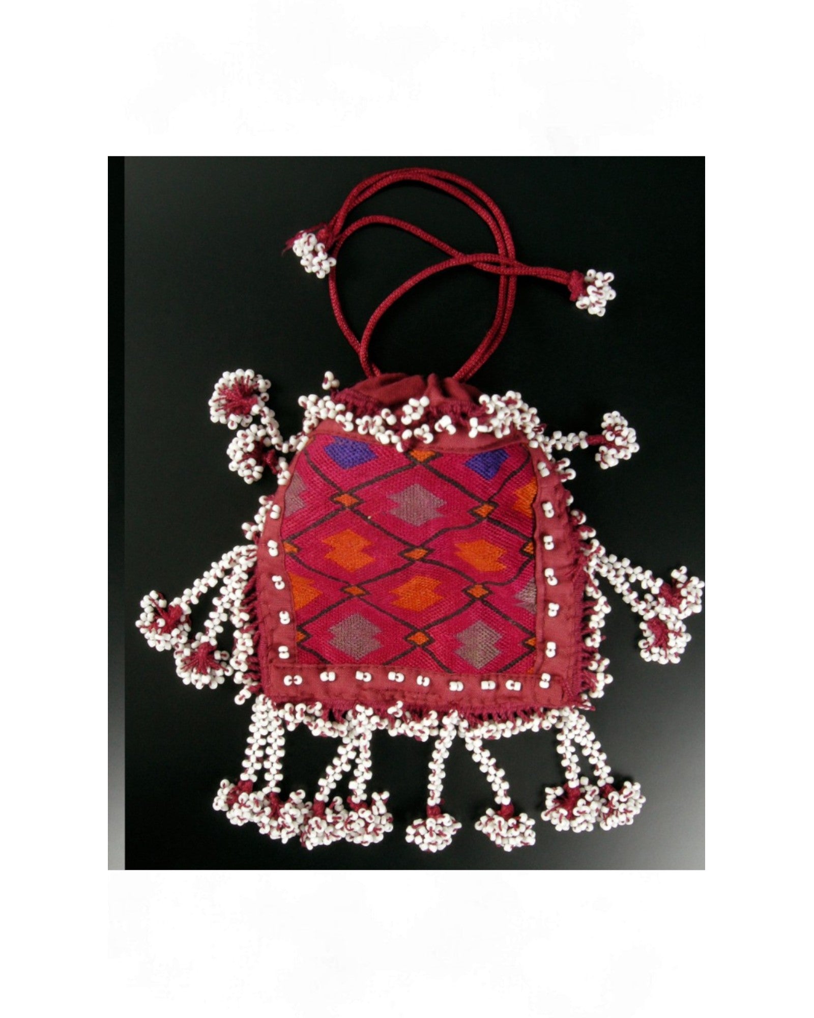 Swat Valley Beaded Purse With Fine Silk Embroidery - Dark Pink - Surround Living - 7