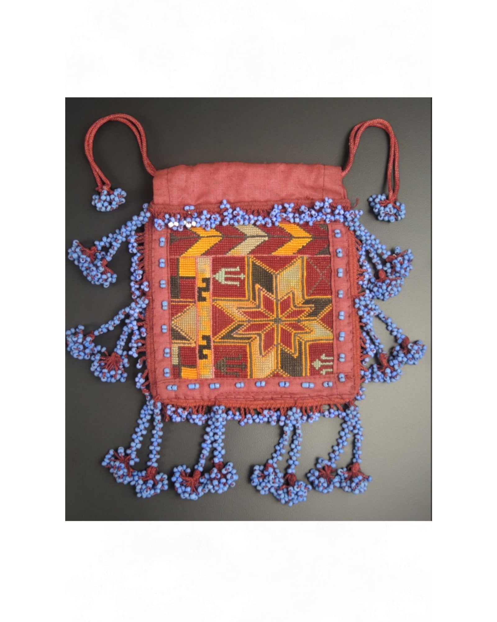 Swat Valley Beaded Purse With Fine Silk Embroidery - Pink & Blue - Surround Living - 7