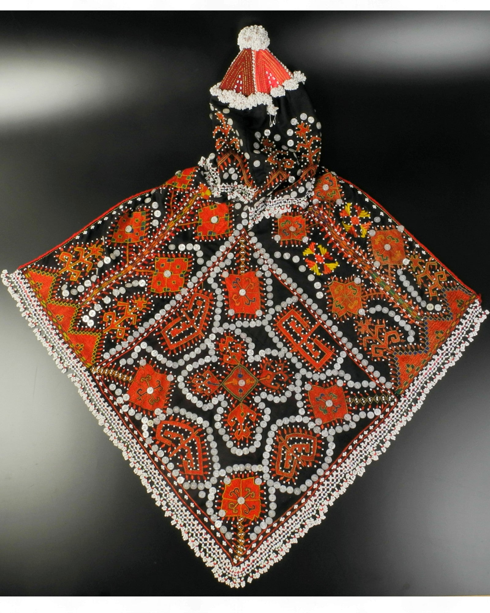 Kohistan Beaded Girl’s Ceremonial Cap with Embroidered Cape