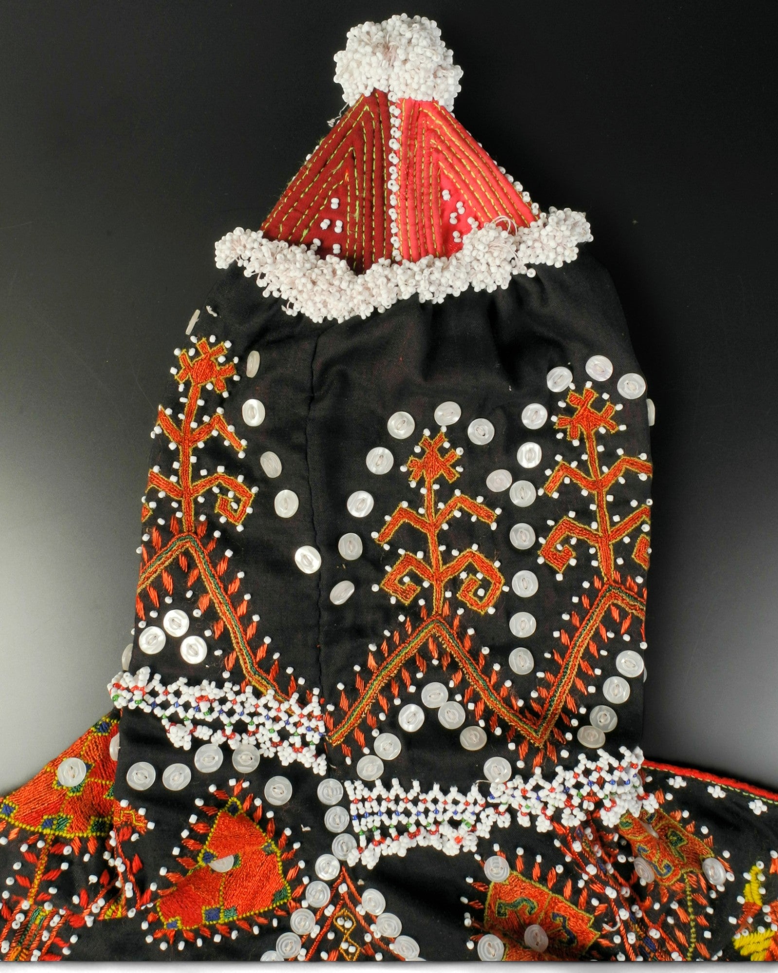 Kohistan Beaded Girl’s Ceremonial Cap with Embroidered Cape