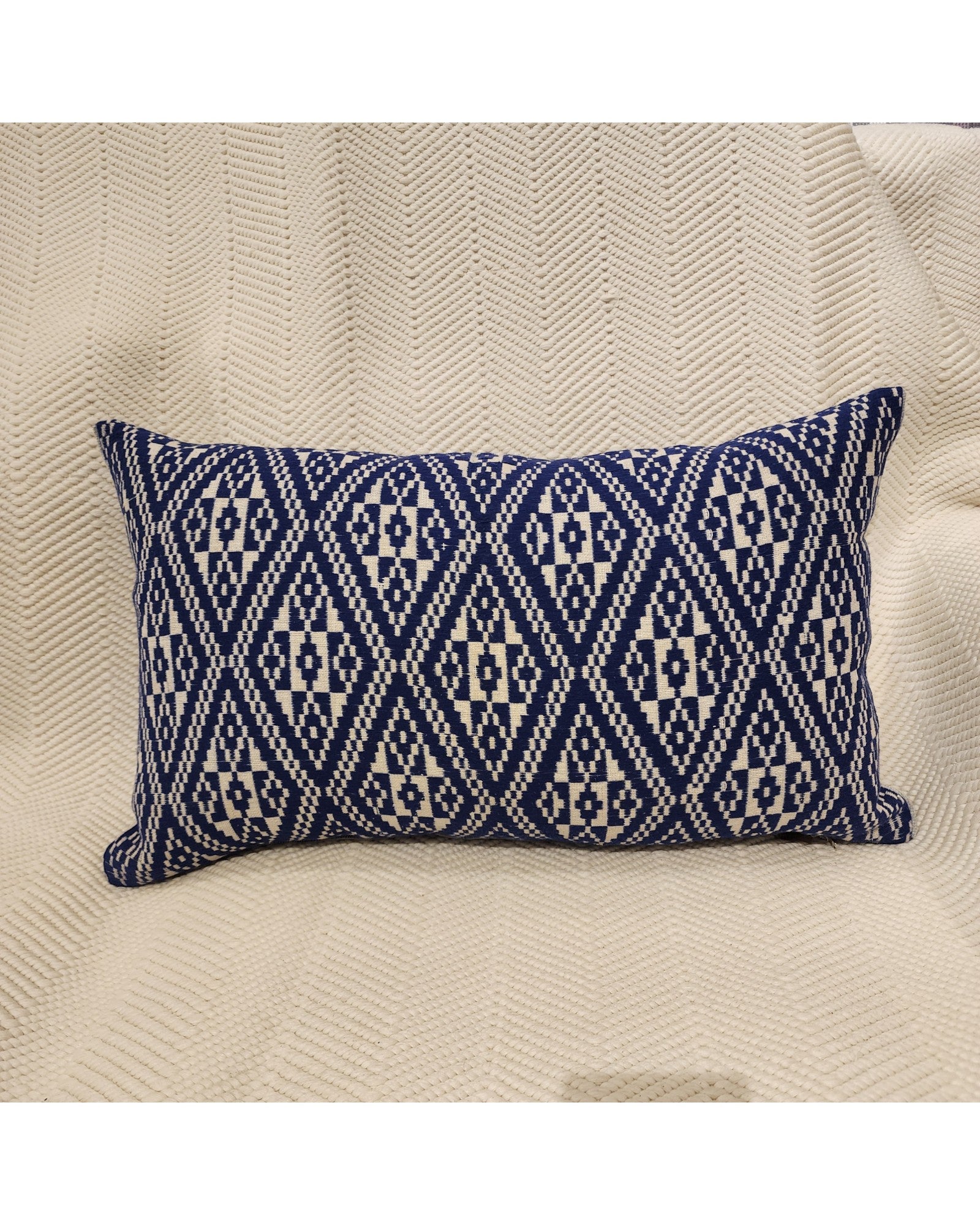 Handwoven Khit Lumbar Cushion - Blue & White