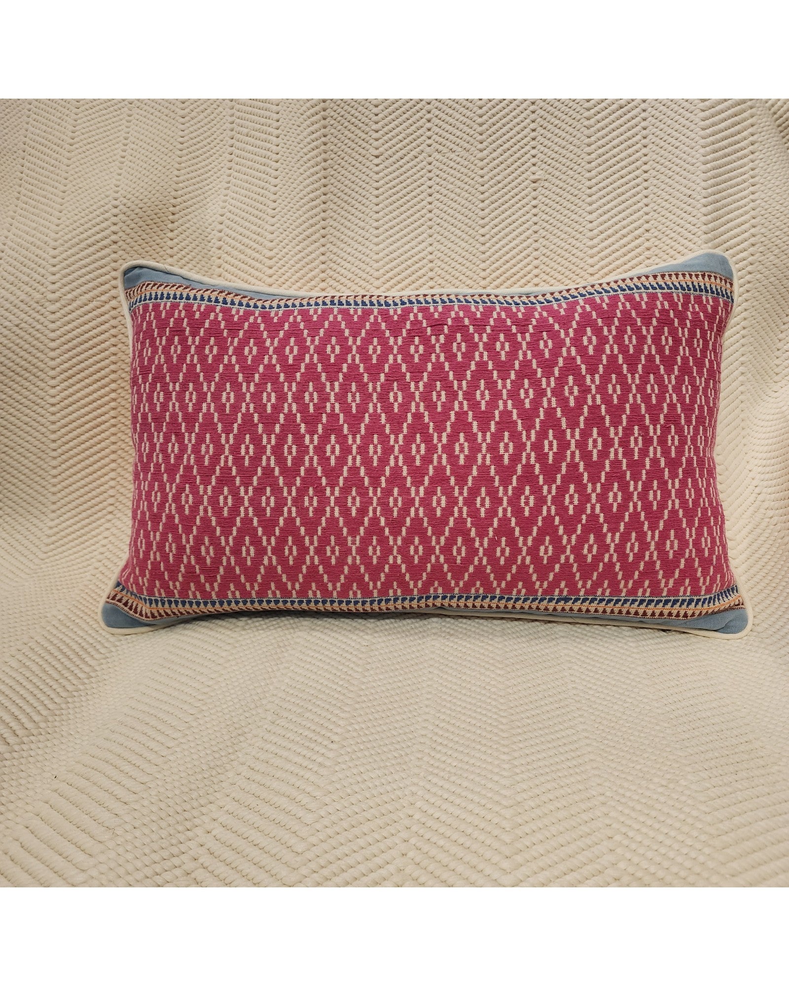 Handwoven Khit Lumbar Cushion - Pink & Baby Blue