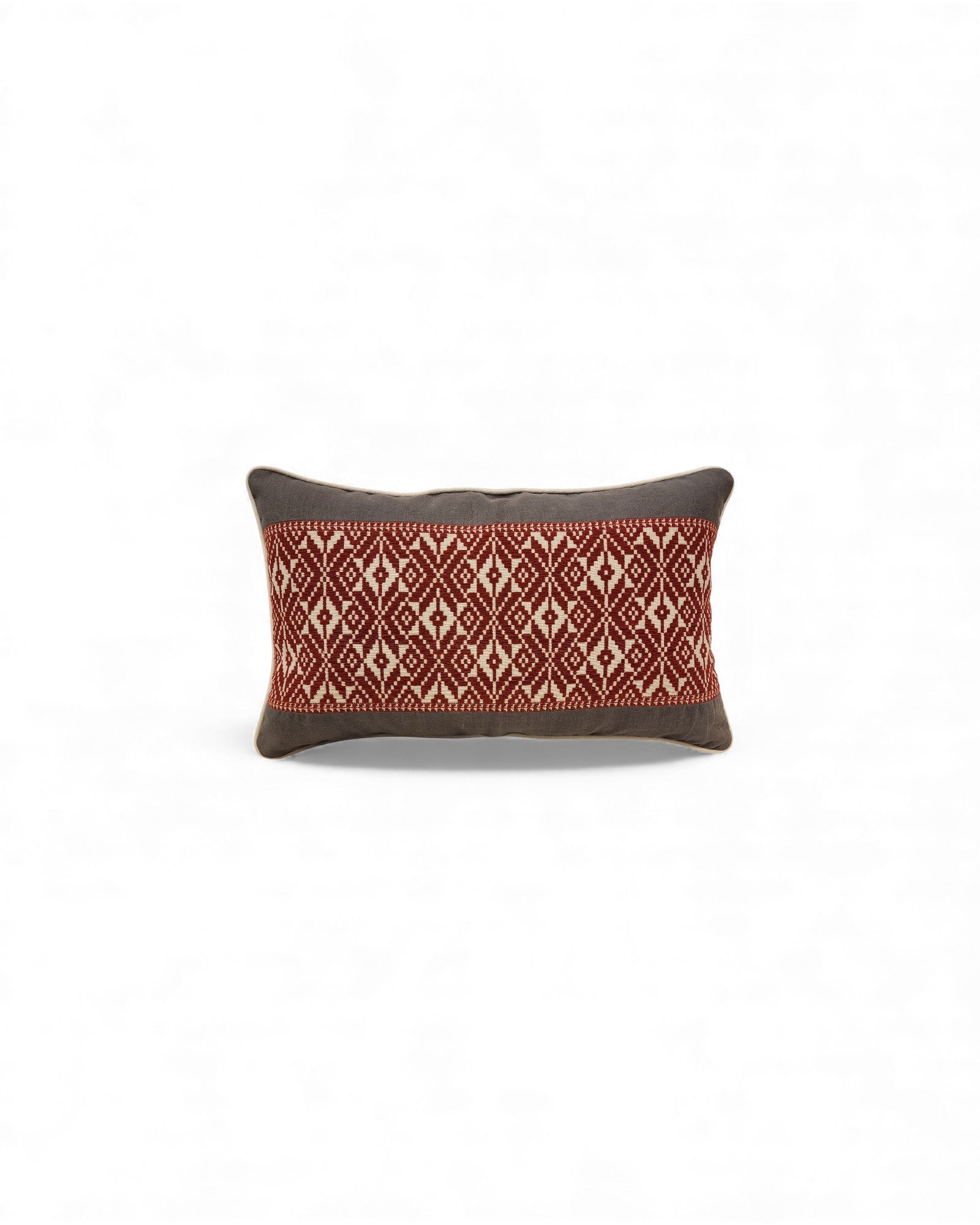 Handwoven Khit Lumbar Cushion - Grey & Red