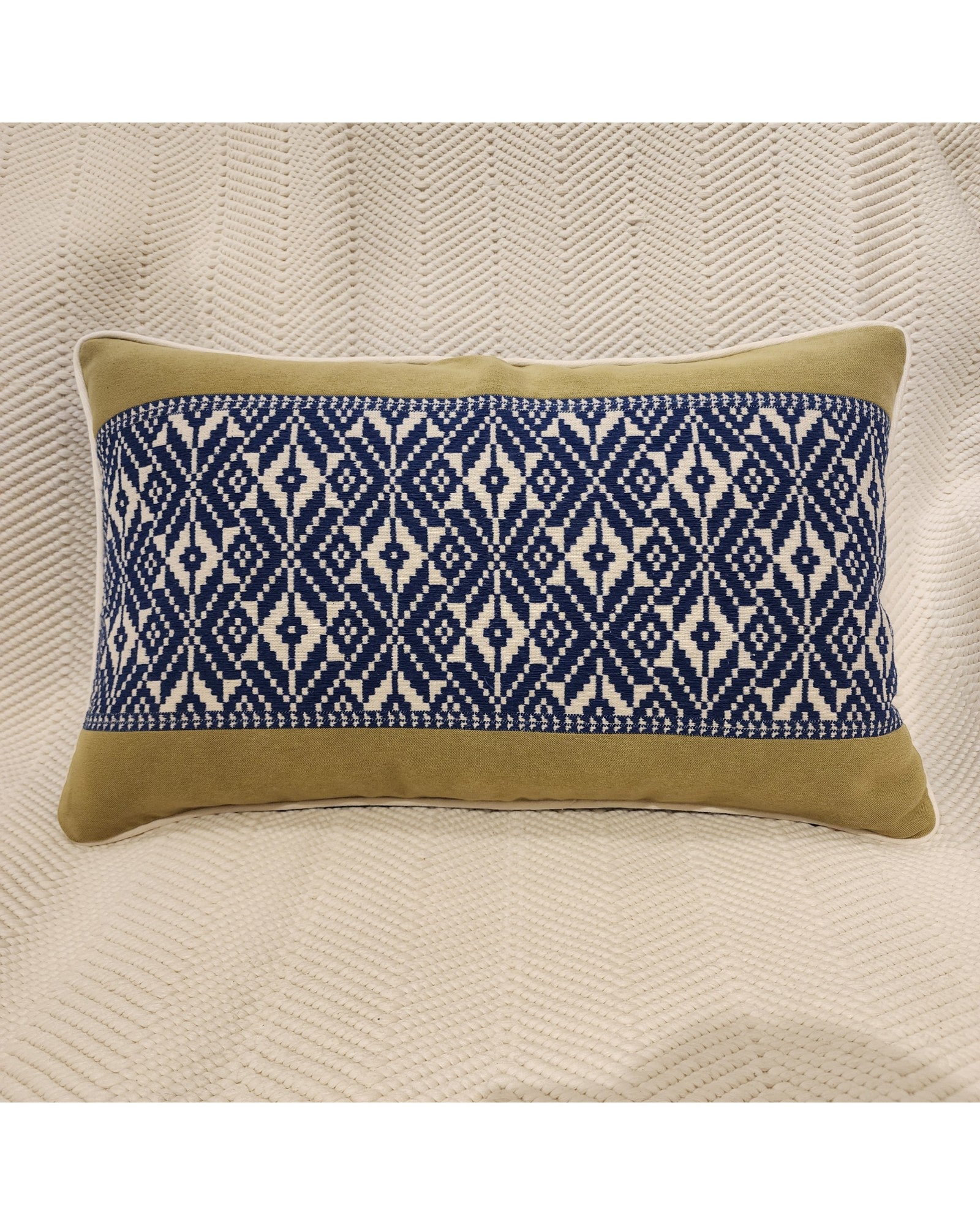 Handwoven Khit Lumbar Cushion - Olive & Blue
