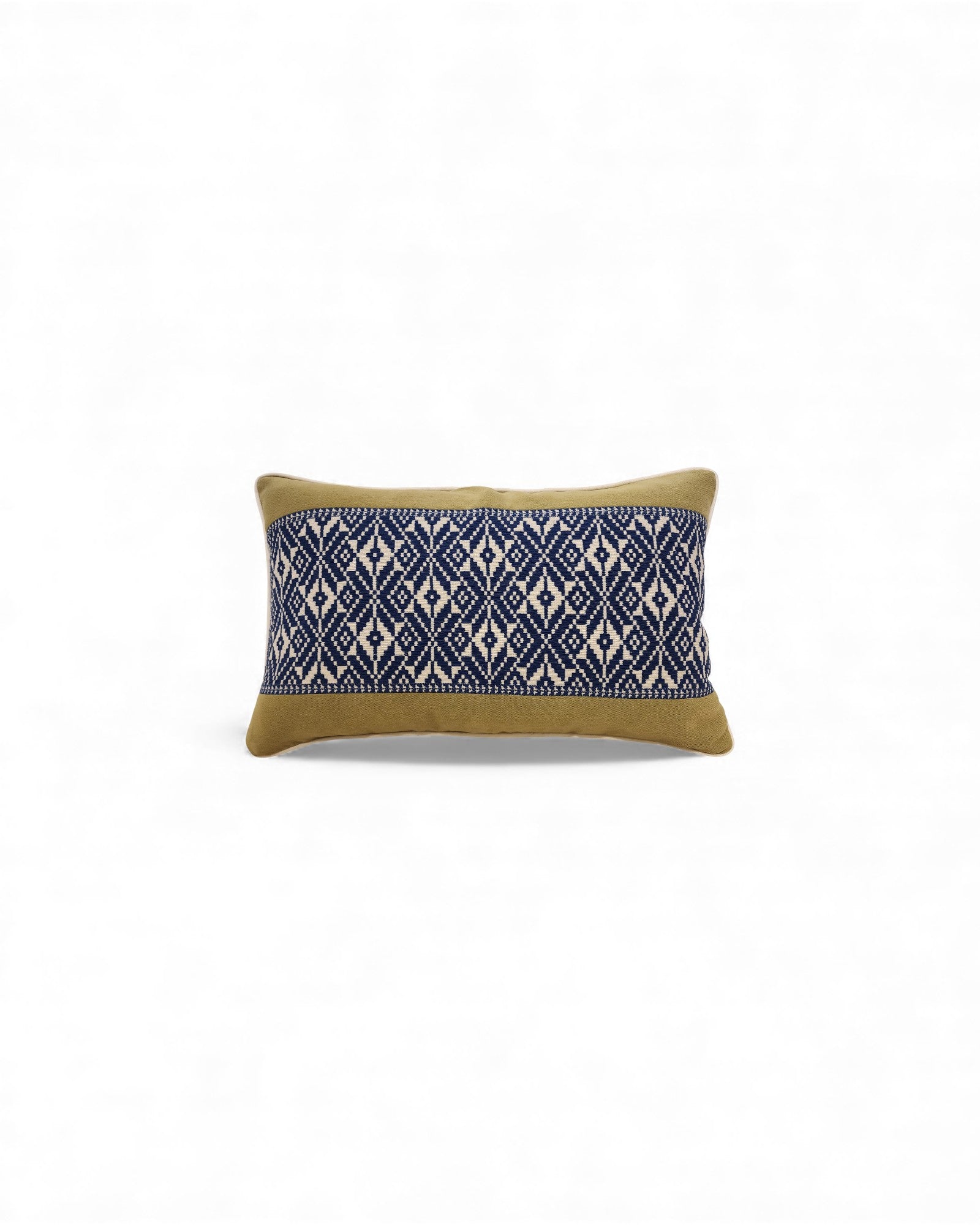 Handwoven Khit Lumbar Cushion - Olive & Blue
