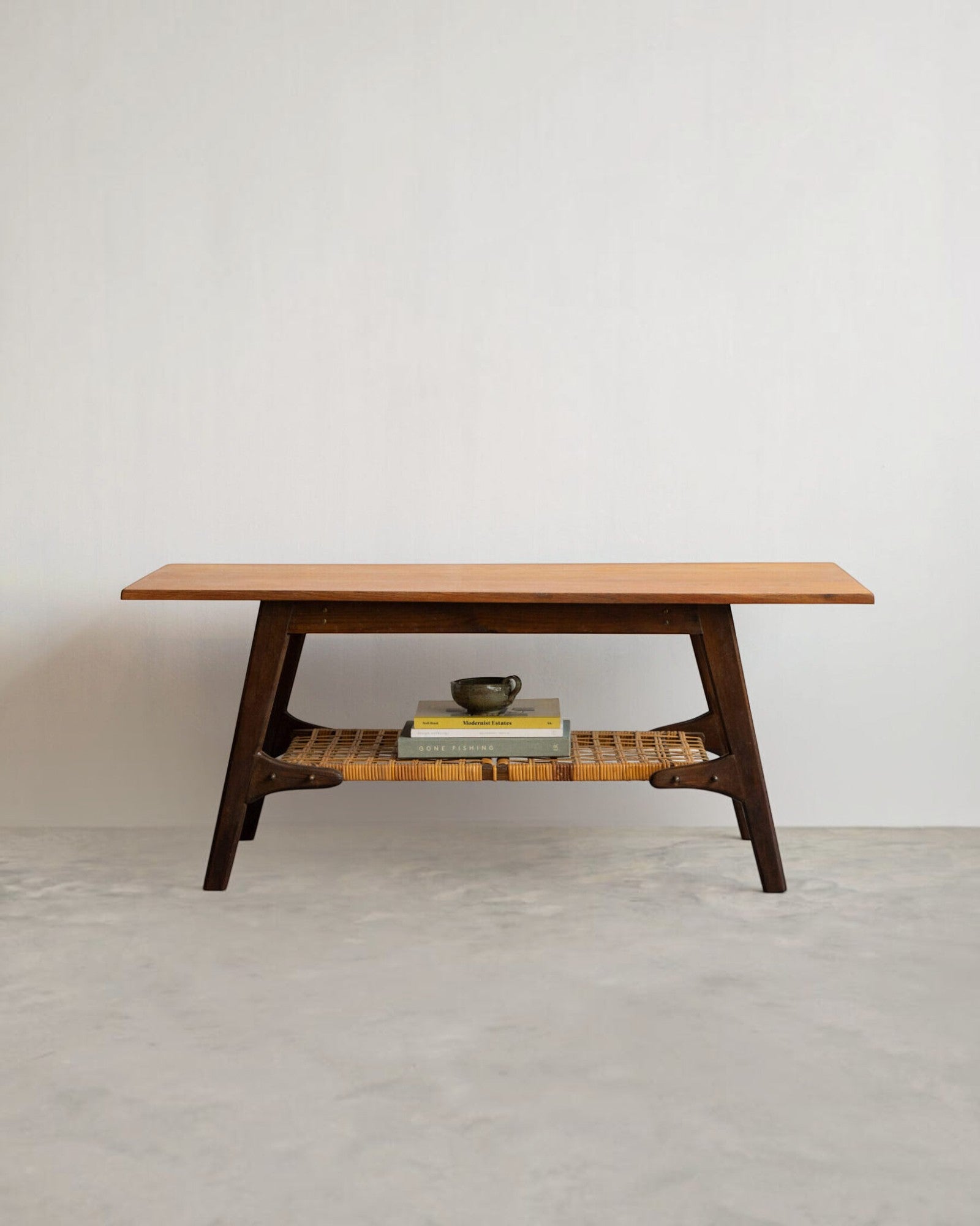Teak Coffee Table with Cane Shelf