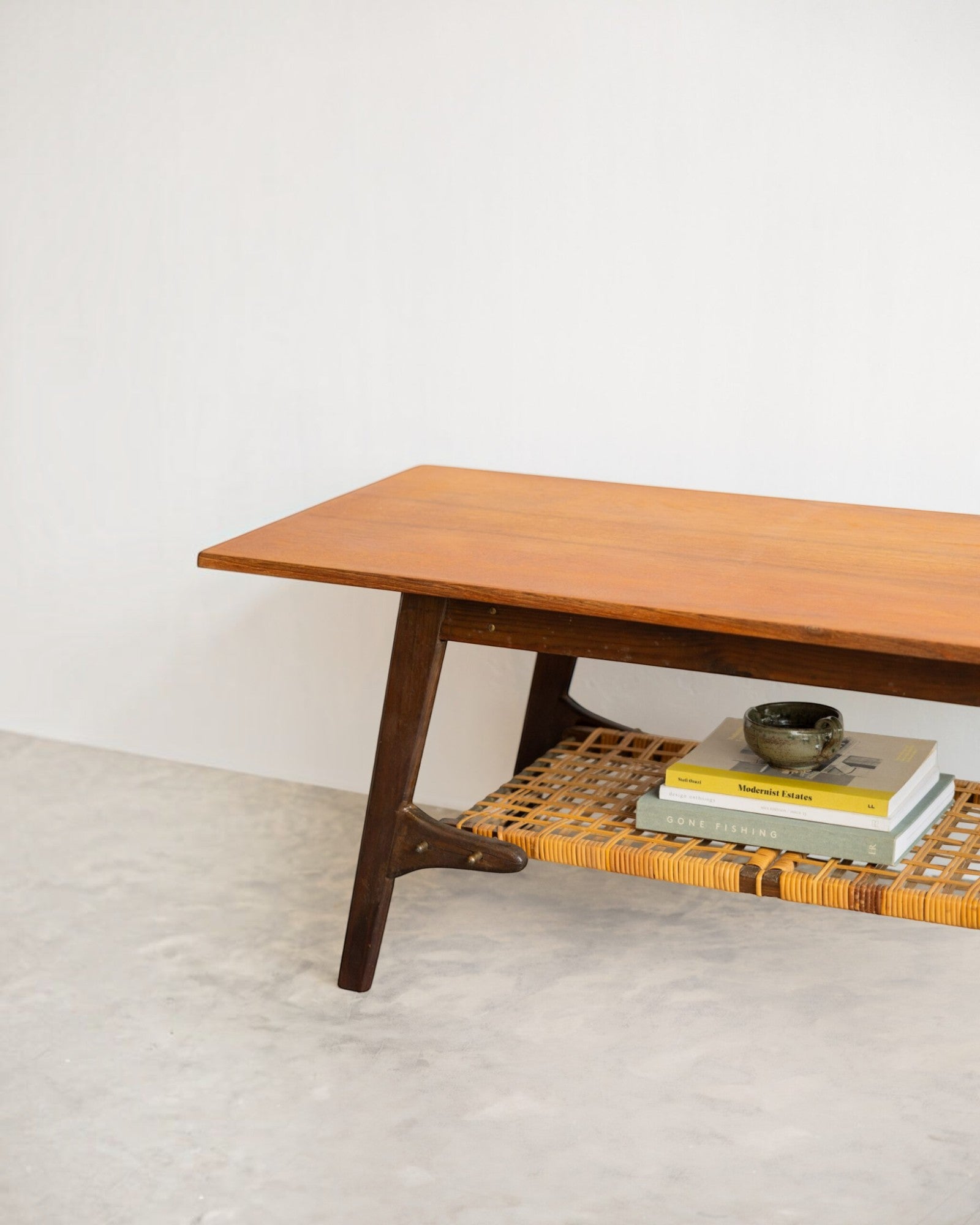 Teak Coffee Table with Cane Shelf