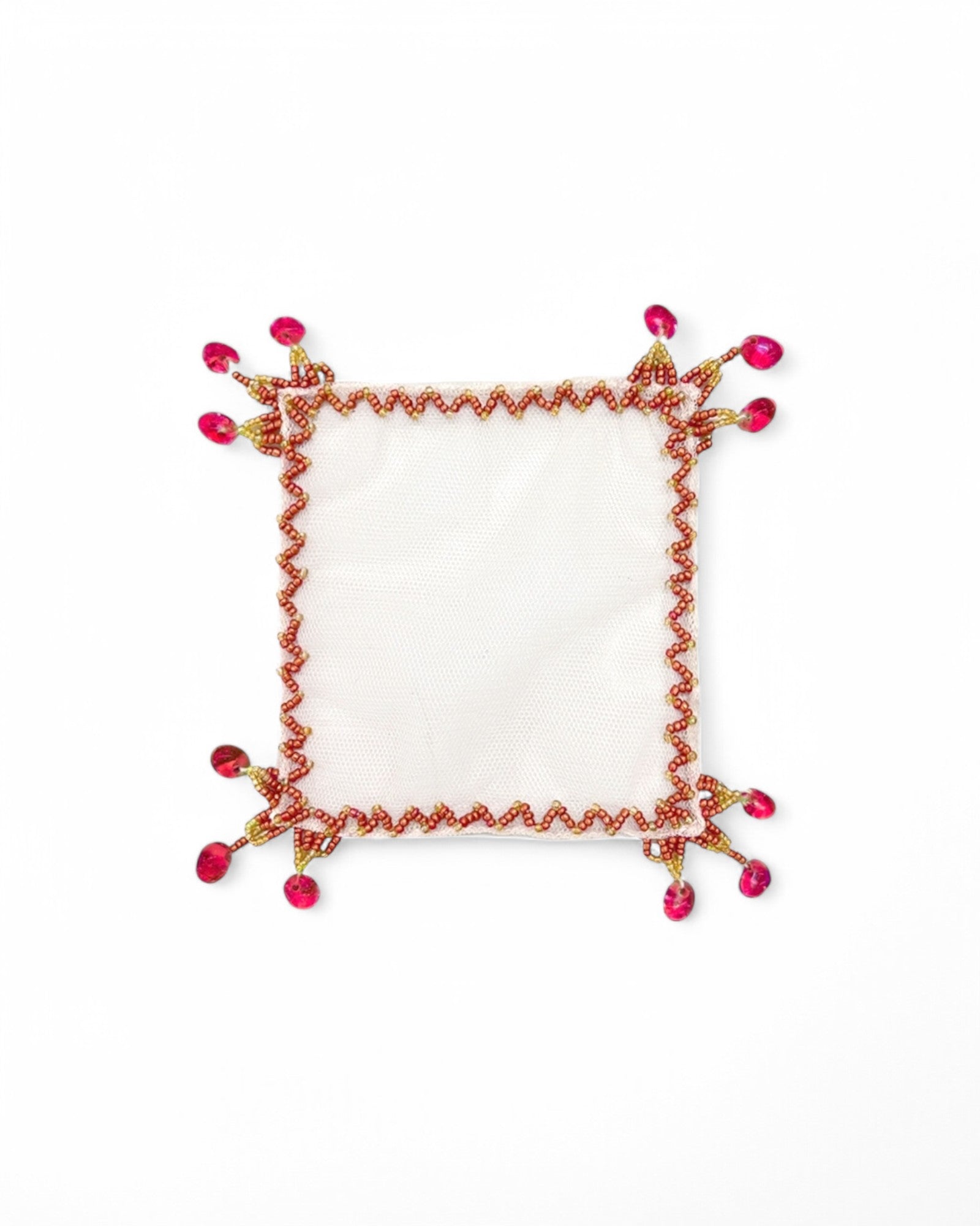 Hand-Embroidered Glass Cover - Set of 6 (Red)