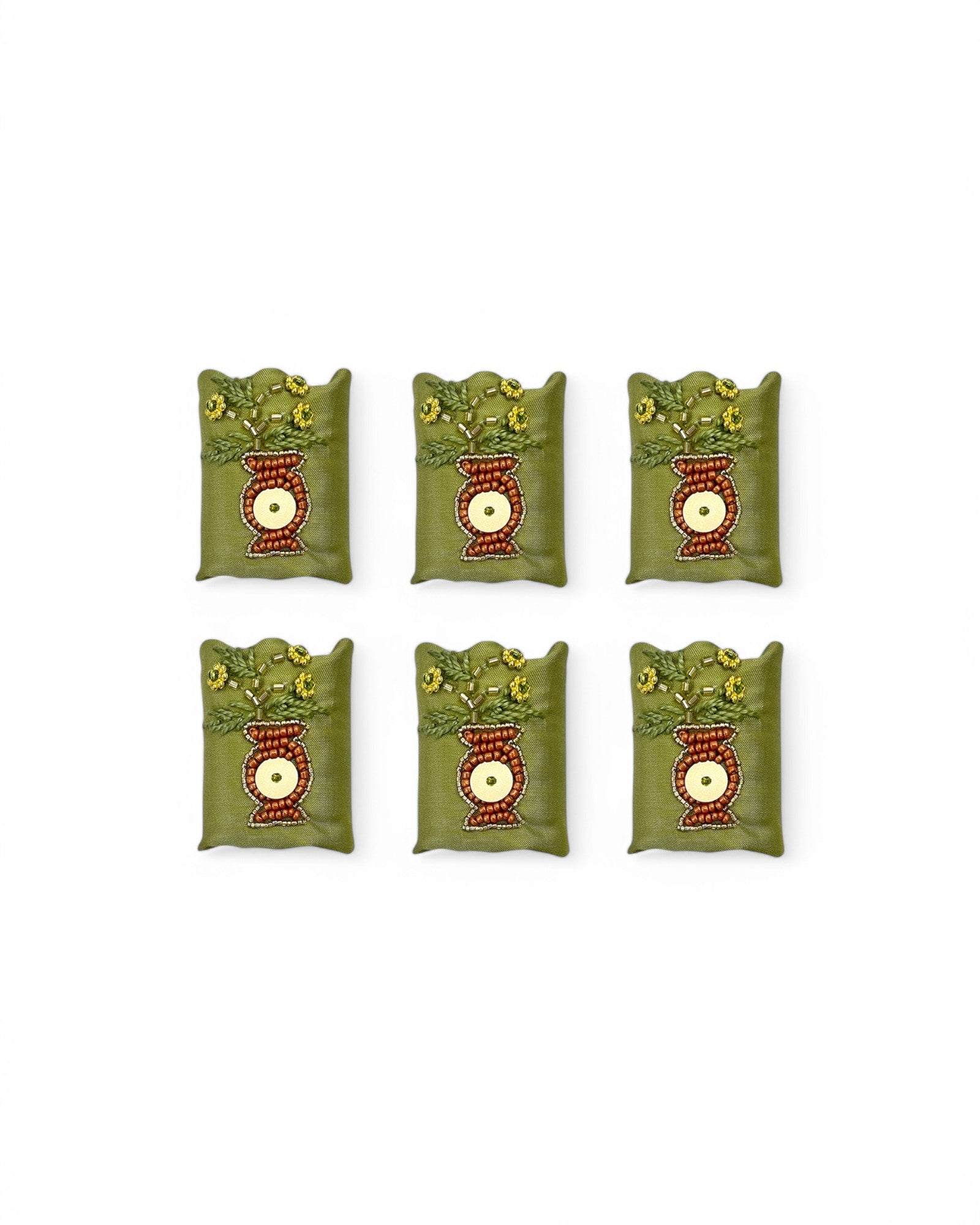 Beaded 'Vase' Thai Silk Napkin Ring - Set of 6