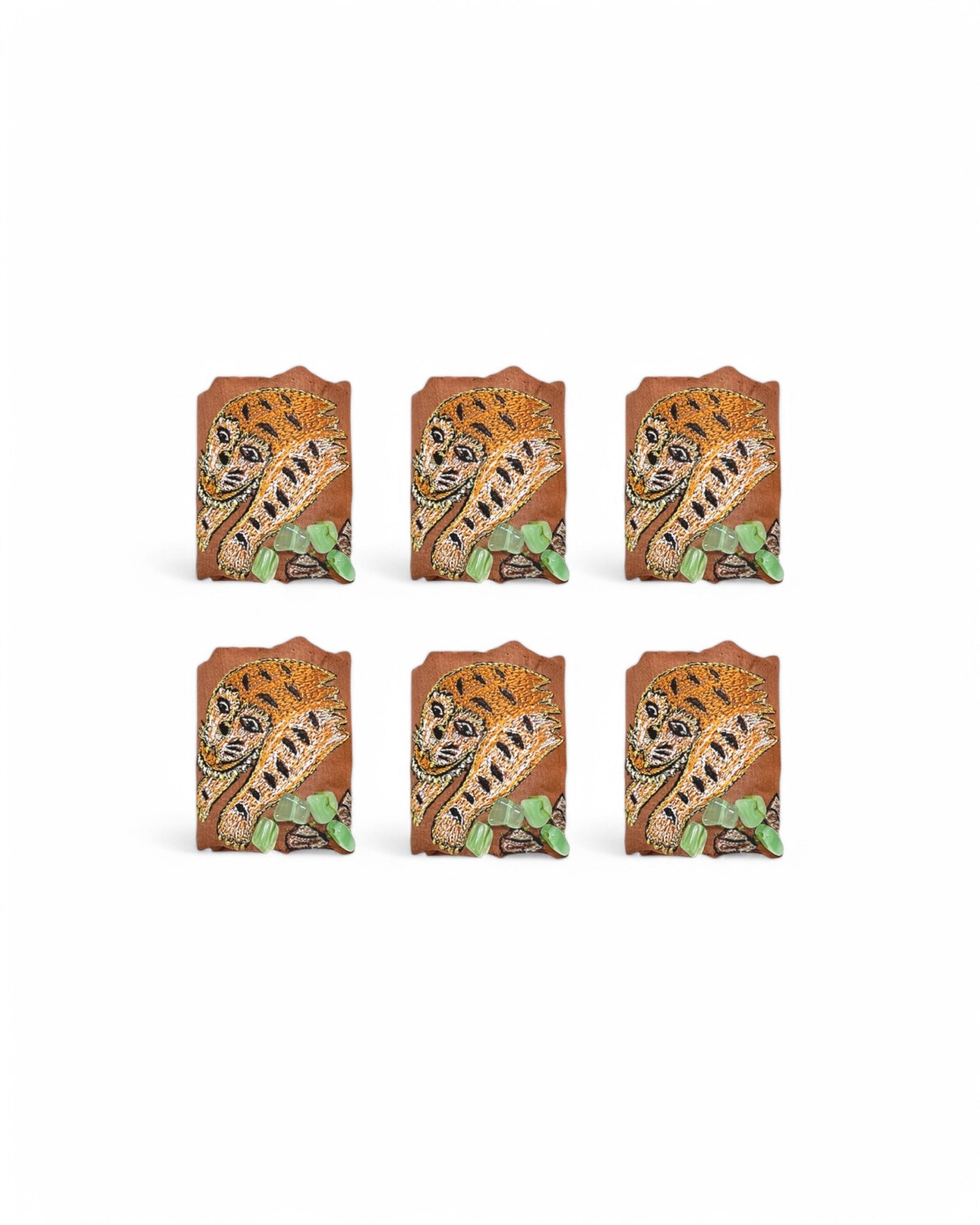 Thai-ger Emboridery on Thai Silk Napkin Ring - Set of 6