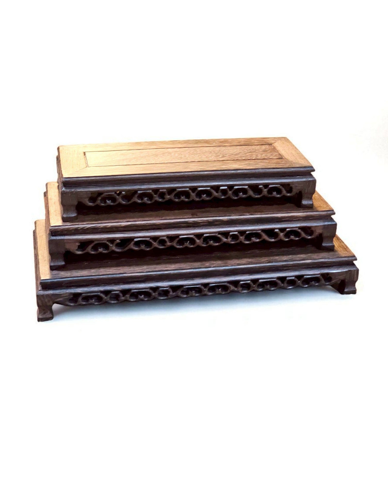 Chinese Carved Hardwood Display Stands - Set of 3