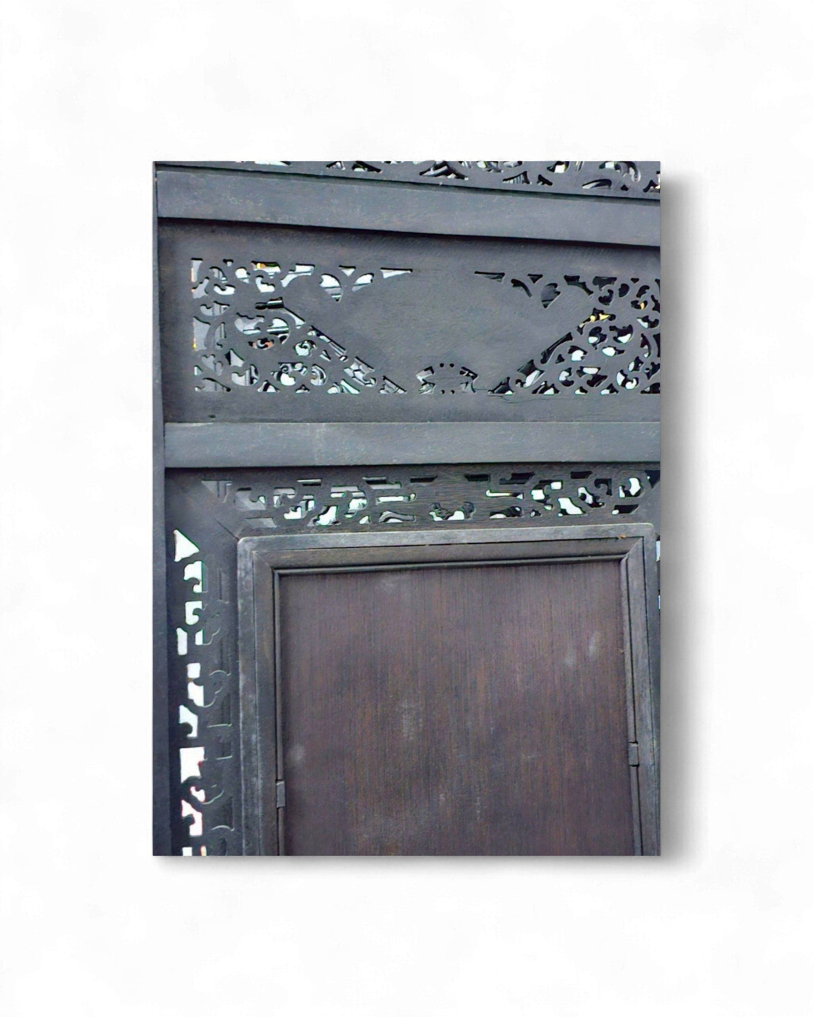 Four-Panel Hardwood Folding Screen with Blue-and-White Porcelain Insets