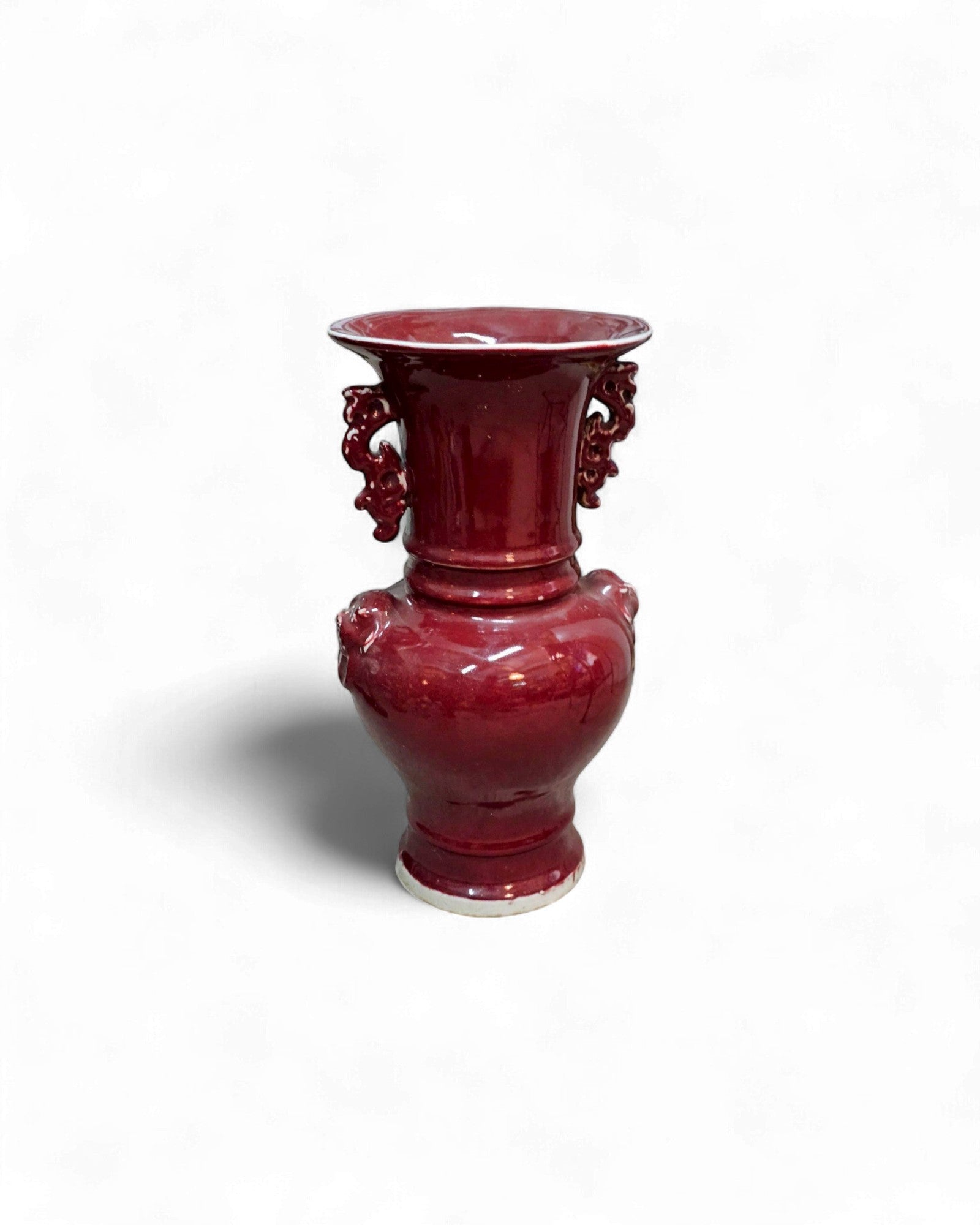 Cherry-Red Glazed Ceramic Vase