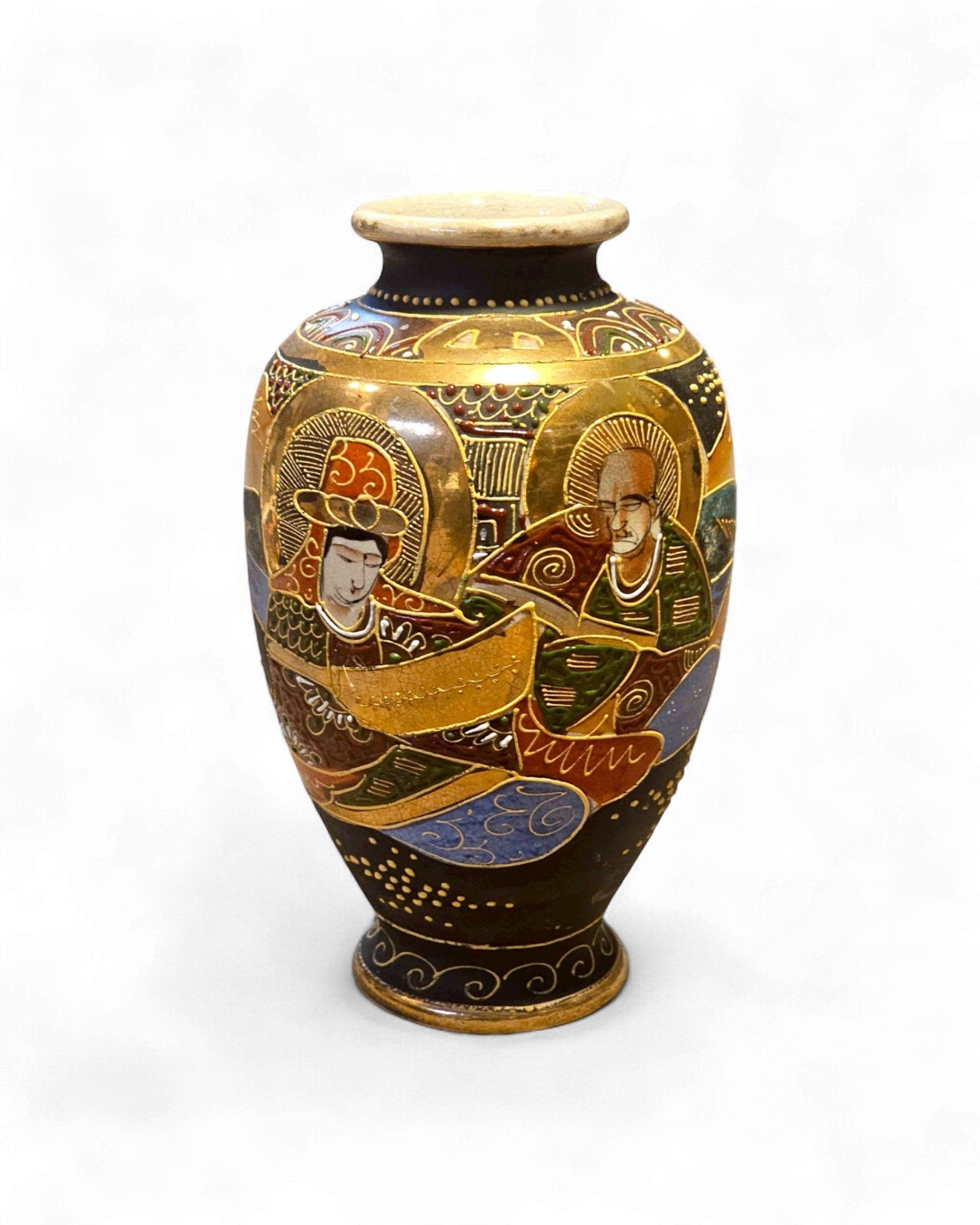 Japanese Kutani Vase with Buddhist Figures