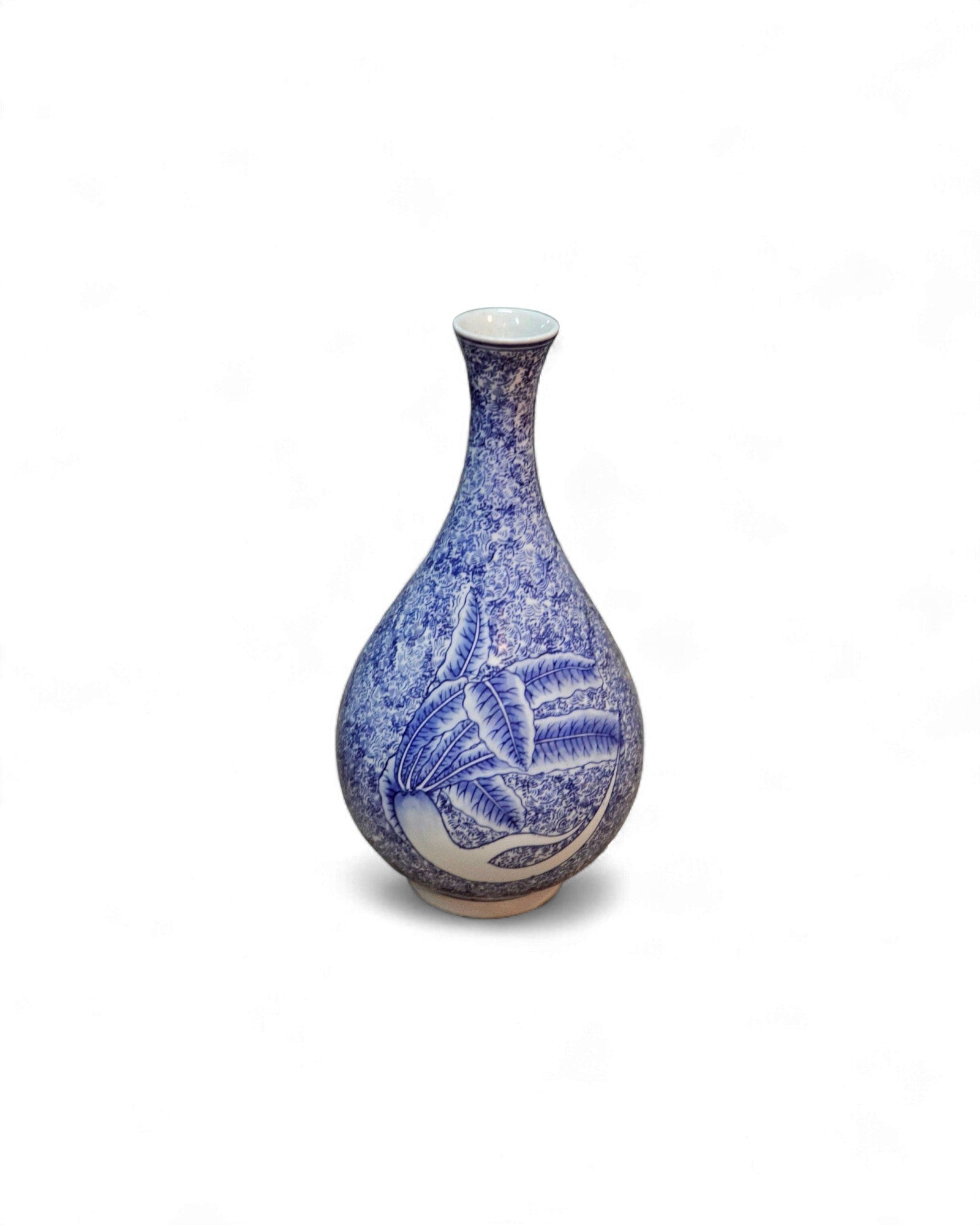 Blue and White Bottle Vase with Floral Scrolls