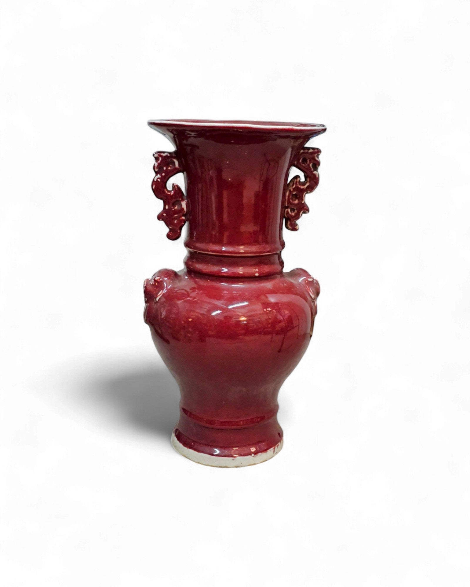 Cherry-Red Glazed Ceramic Vase