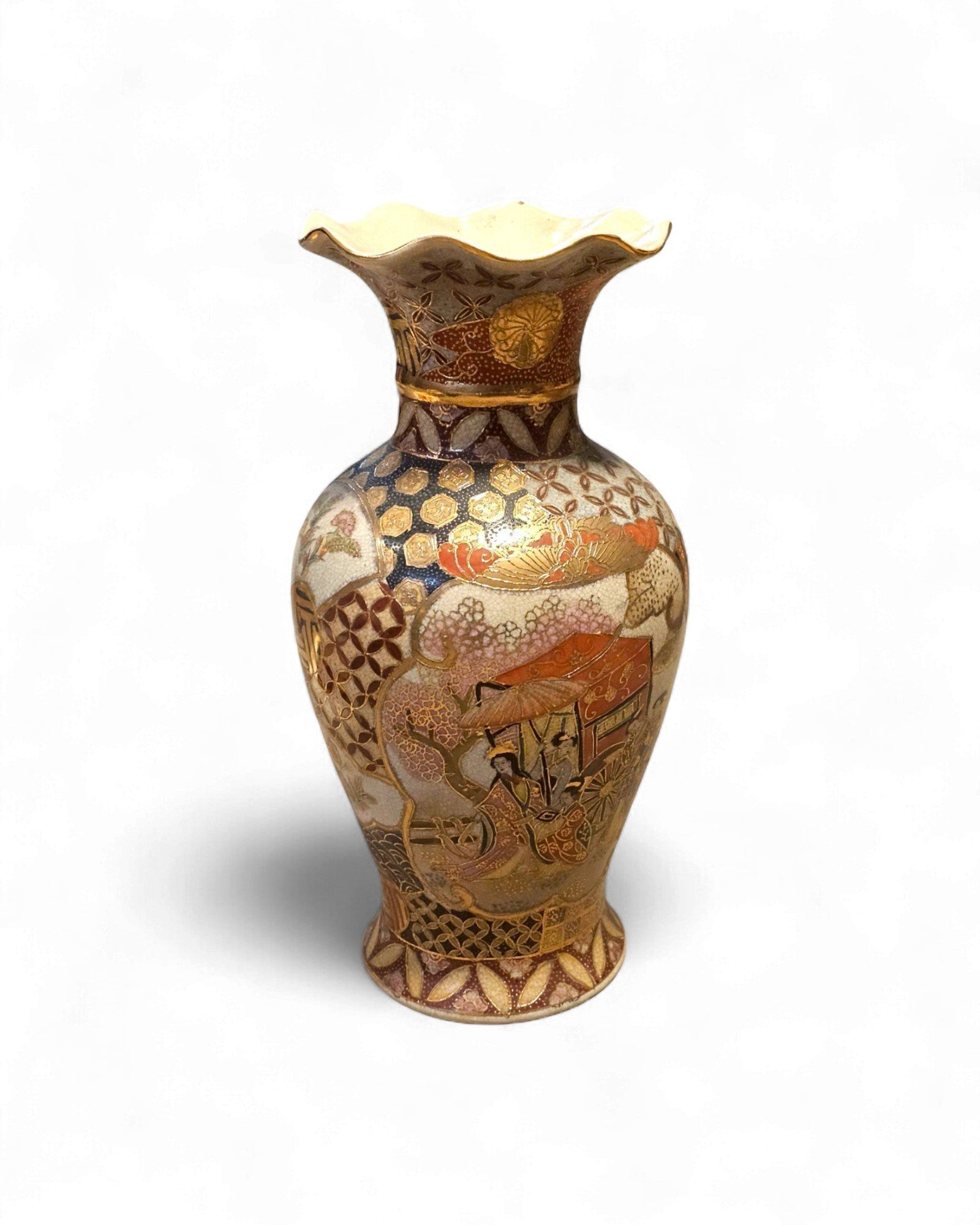 Japanese Kutani Vase with Fan and Figure Motifs - Surround Living - 4