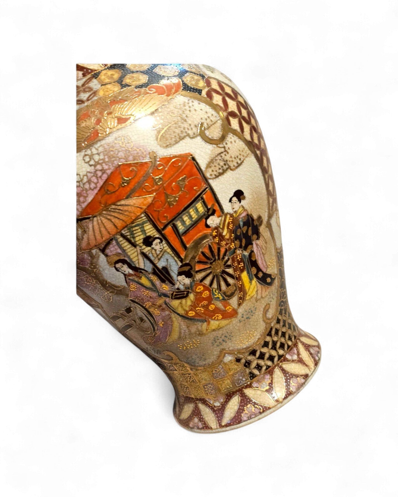 Japanese Kutani Vase with Fan and Figure Motifs - Surround Living - 5