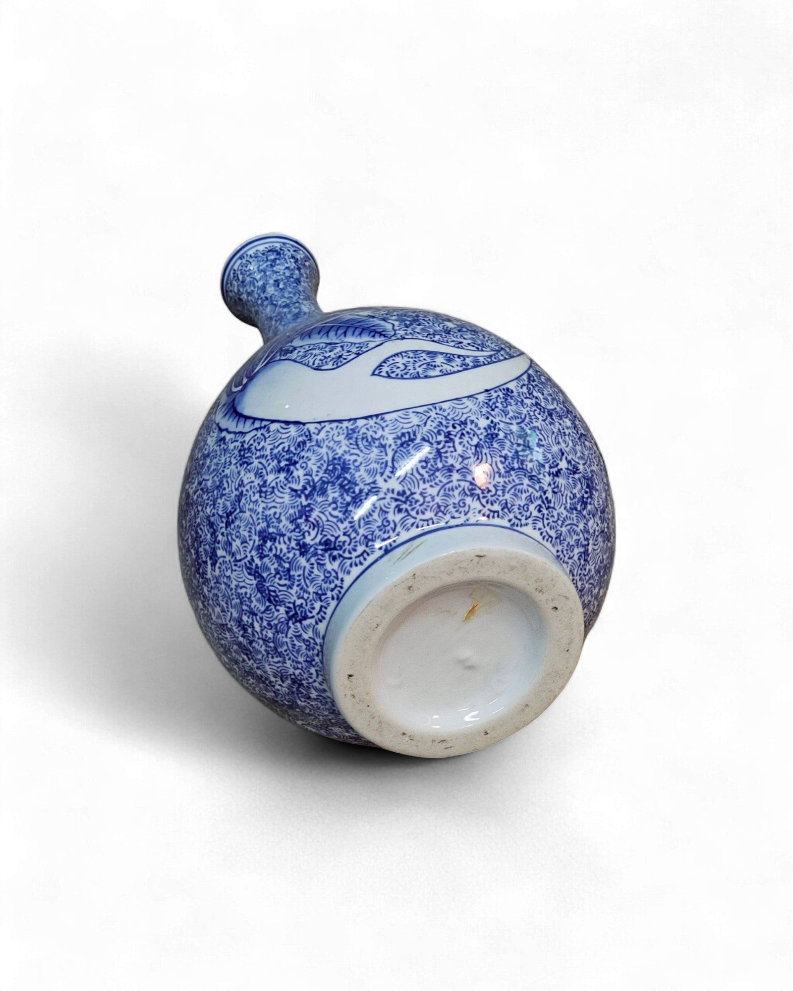 Blue and White Bottle Vase with Floral Scrolls