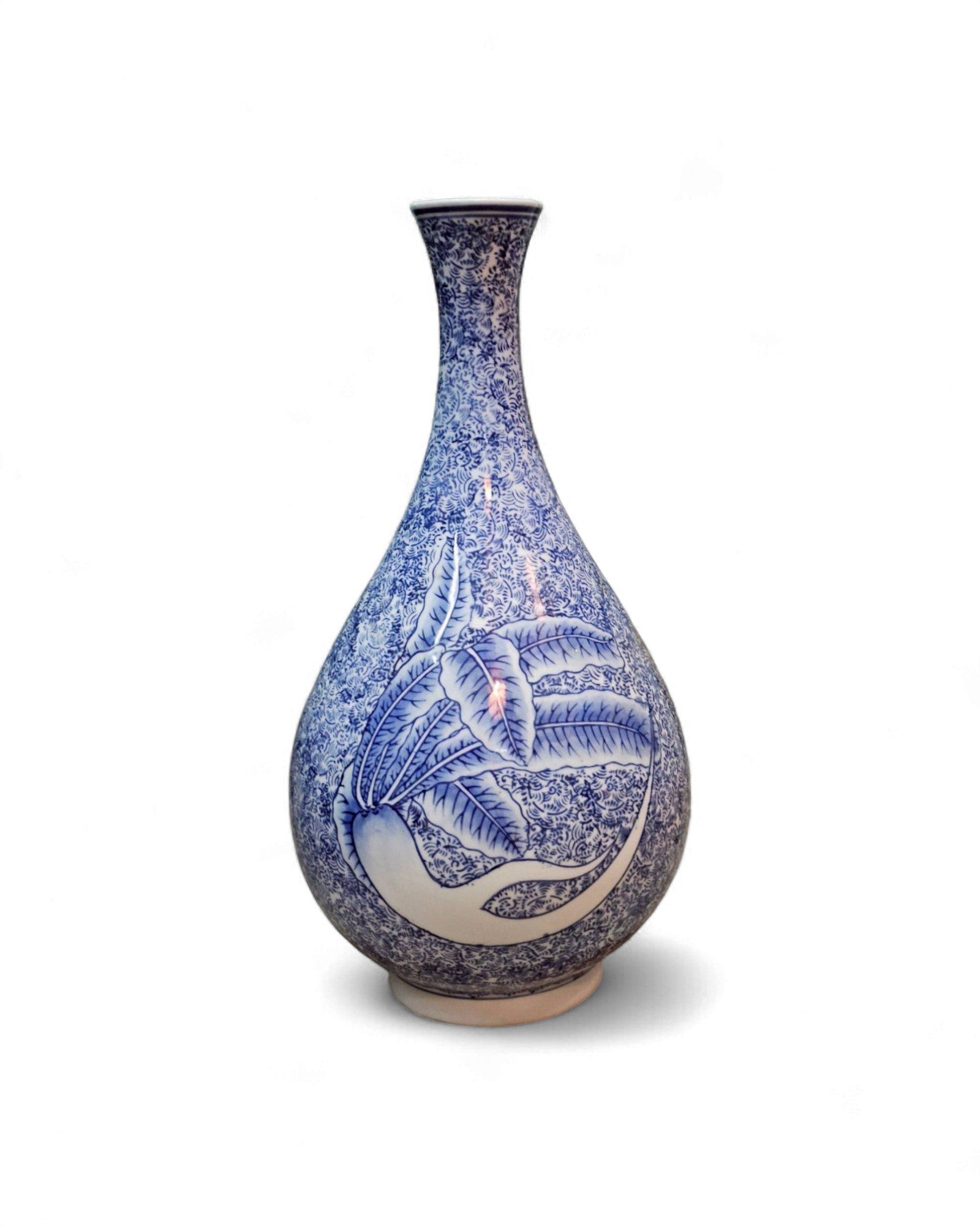 Blue and White Bottle Vase with Floral Scrolls