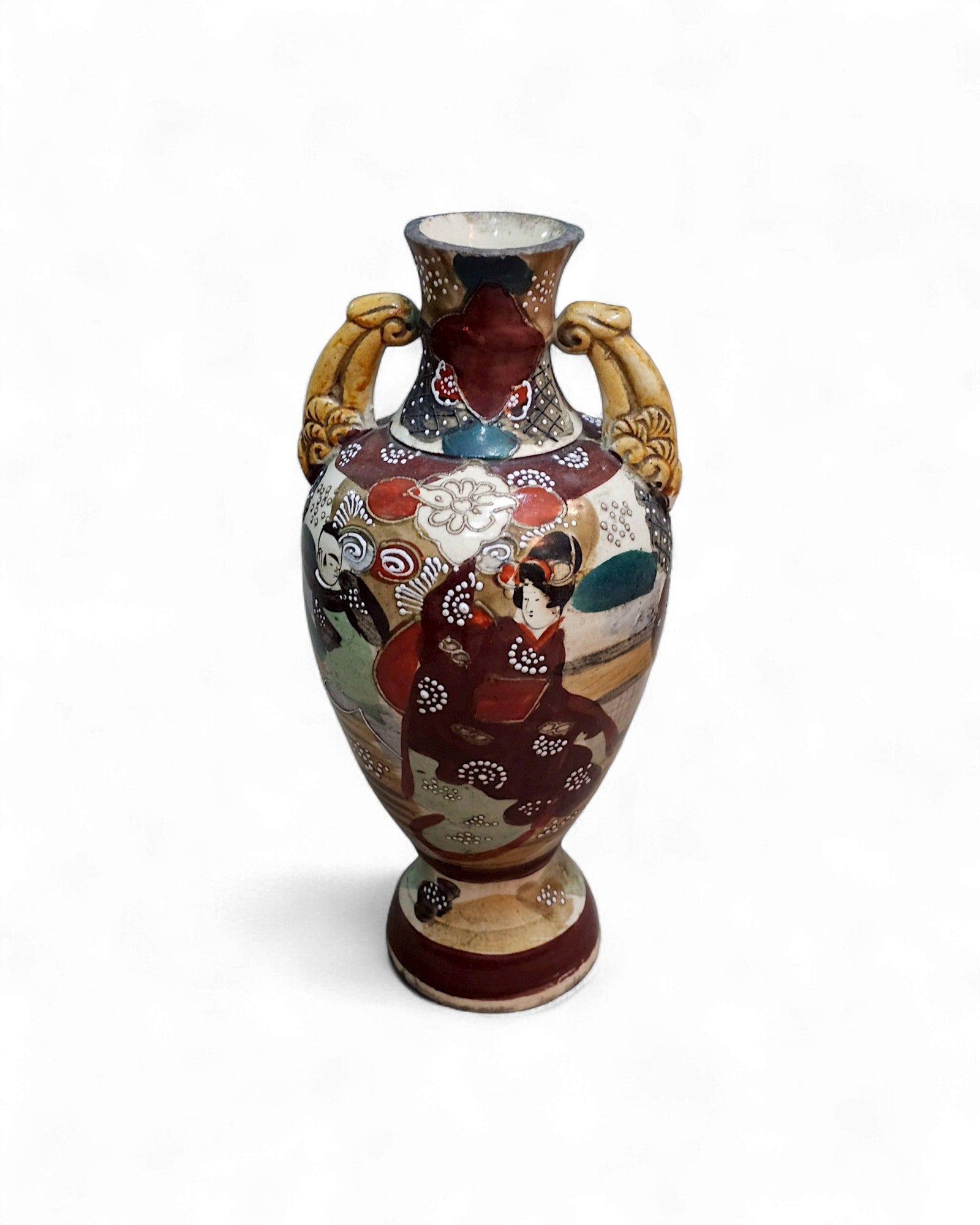 Japanese Kutani-Style Vase with Geisha and Samurai Motifs