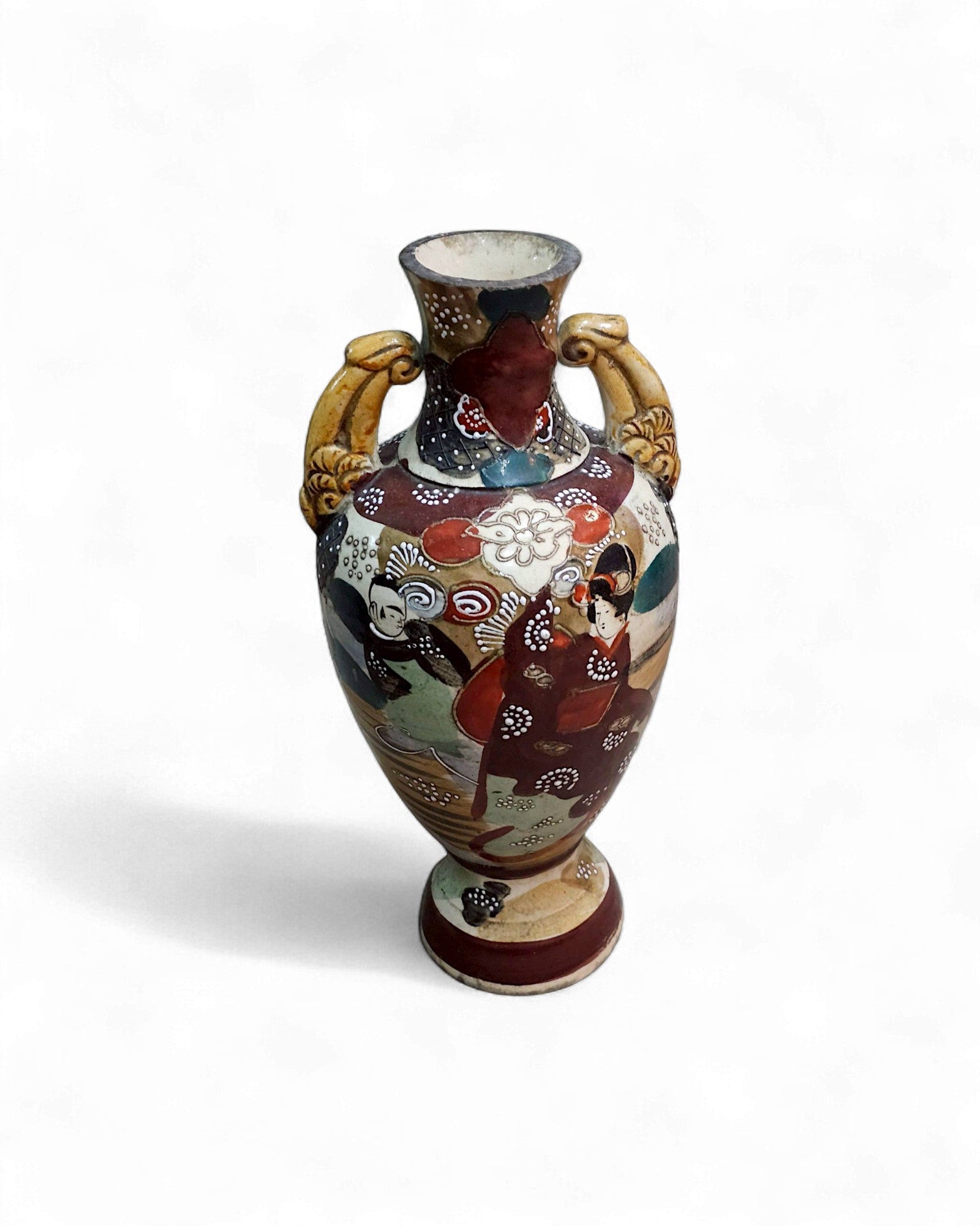 Japanese Kutani-Style Vase with Geisha and Samurai Motifs