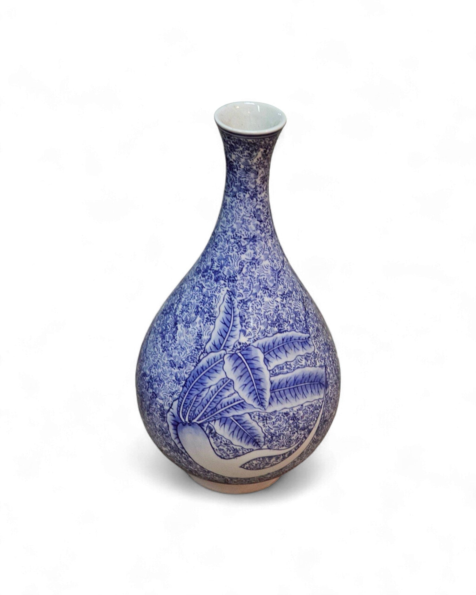 Blue and White Bottle Vase with Floral Scrolls